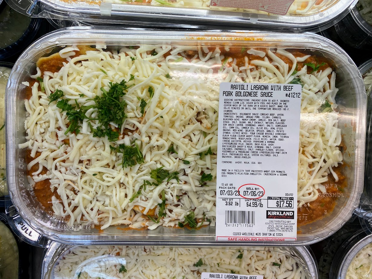 Costco ravioli lasagna package