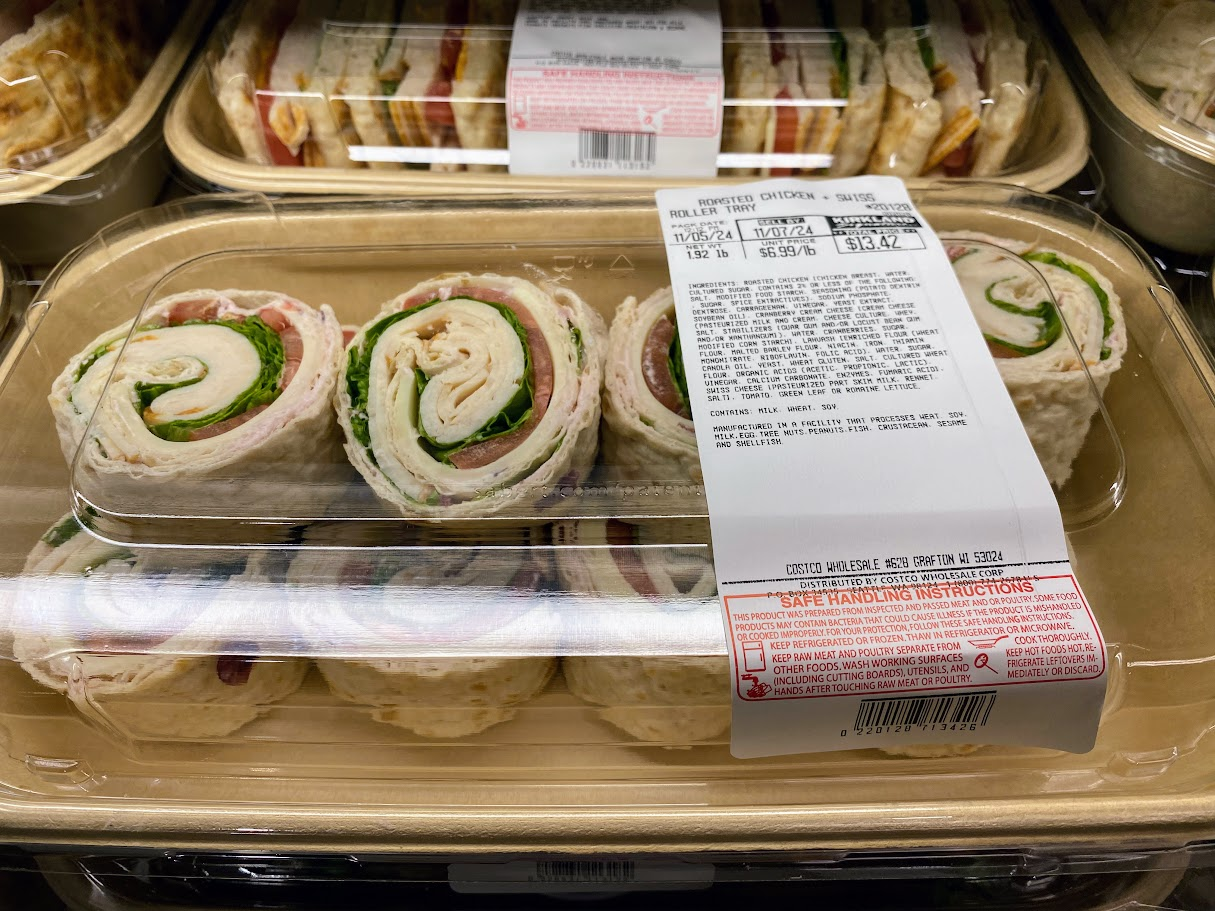 Costco roasted chicken and swiss roller tray