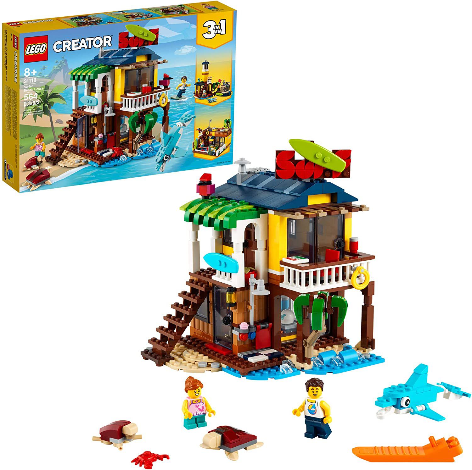 LEGO Creator 3in1 Surfer Beach House 31118 Building Kit Featuring Beach Hut and Animal Toys