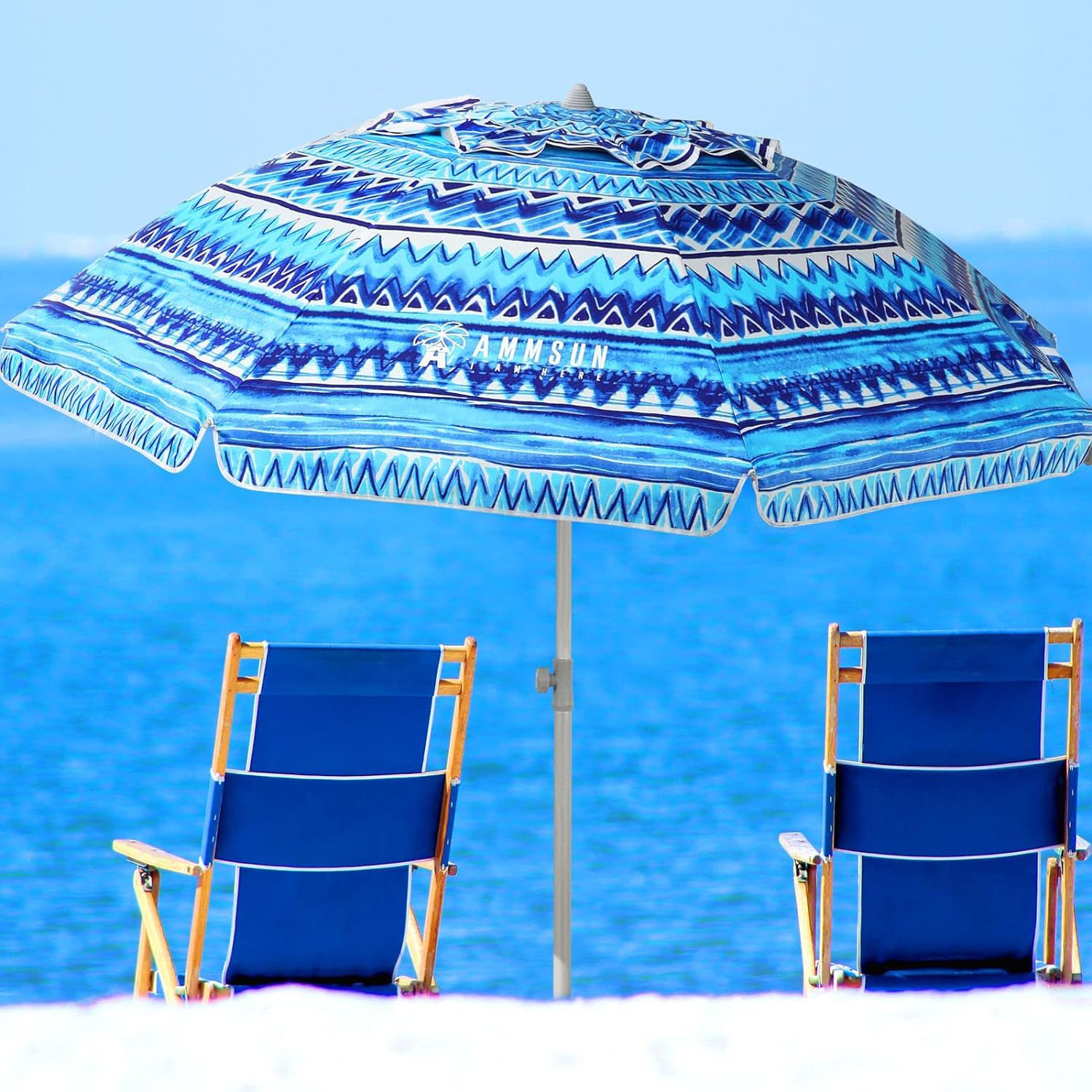 AMMSUN 7ft Heavy Duty Windproof Portable Beach Umbrella