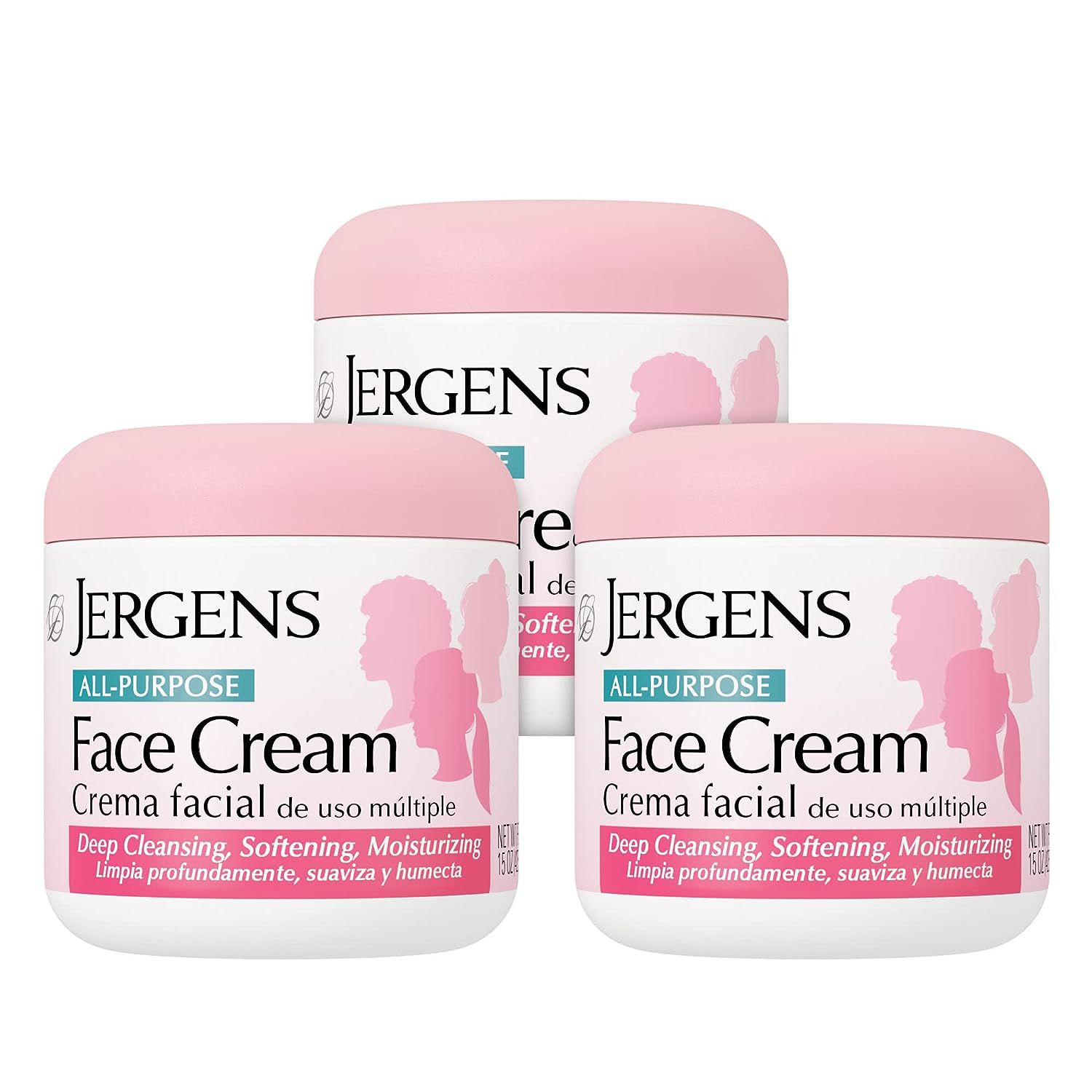 Three jars of jergens face cream