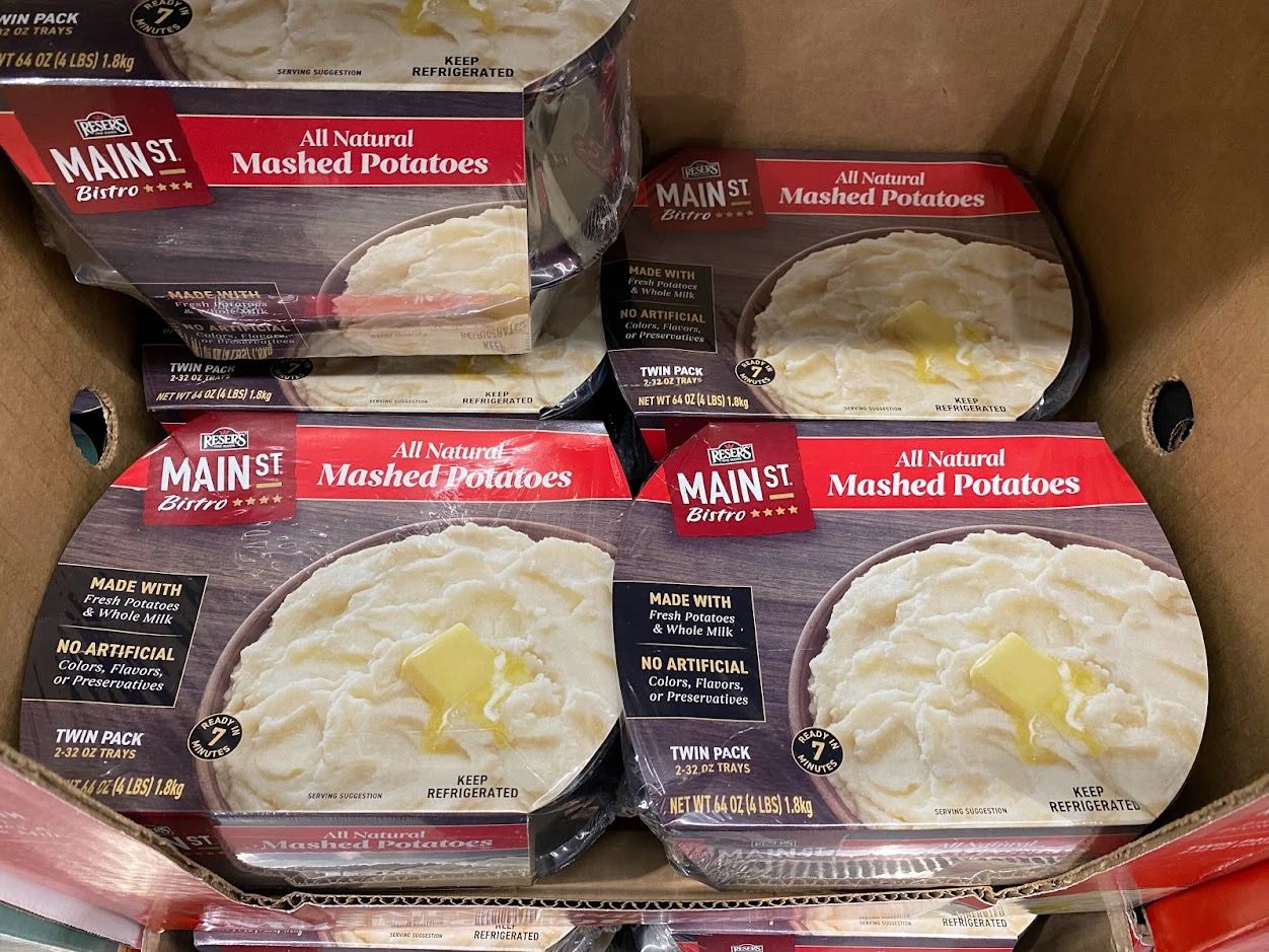 Packages of Reser's Main Street Bistro mashed potatoes at Costco.