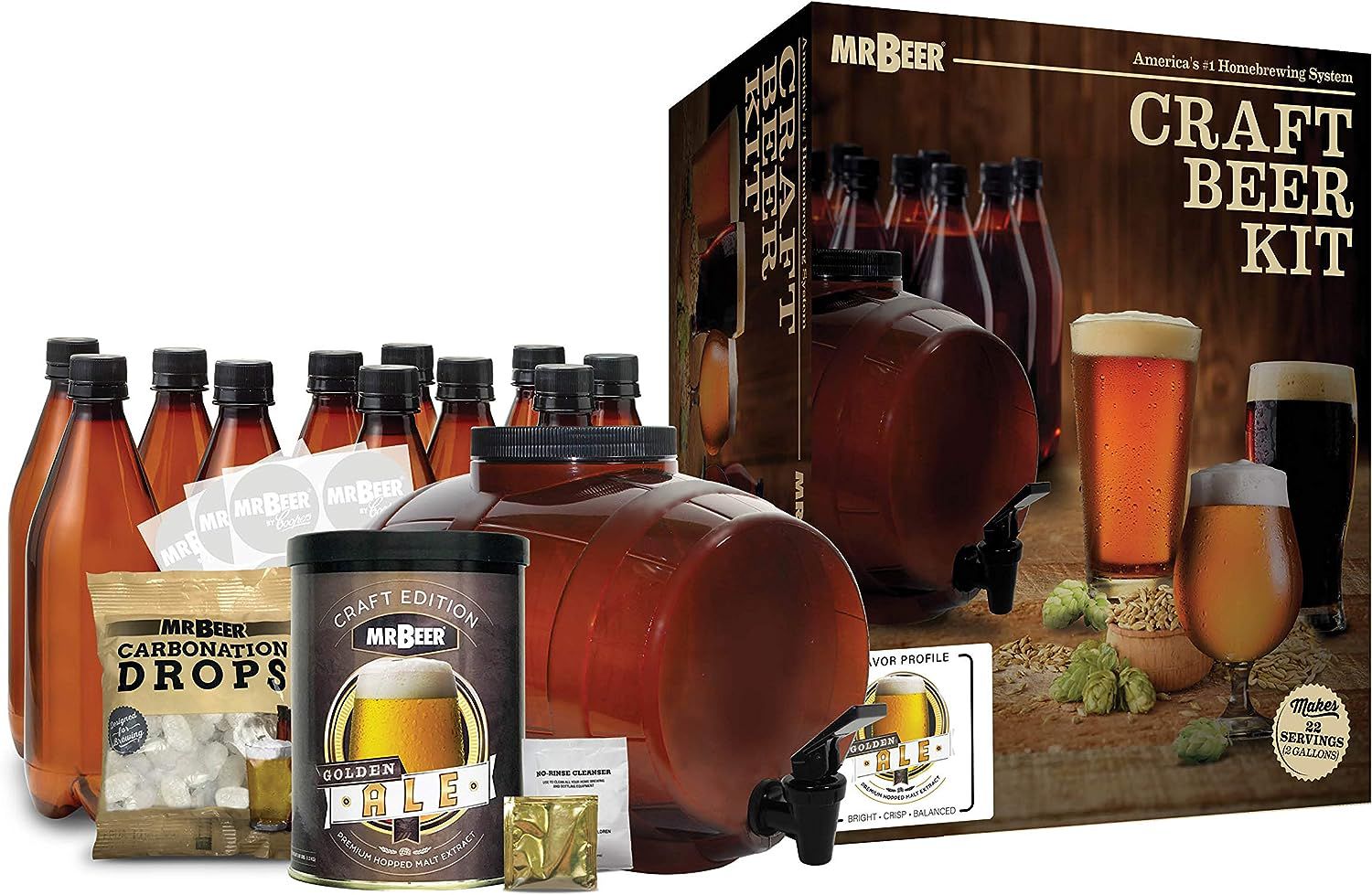 Mr. Beer Complete Beer Making 2 Gallon Starter Kit, Premium Gold Edition, Brown