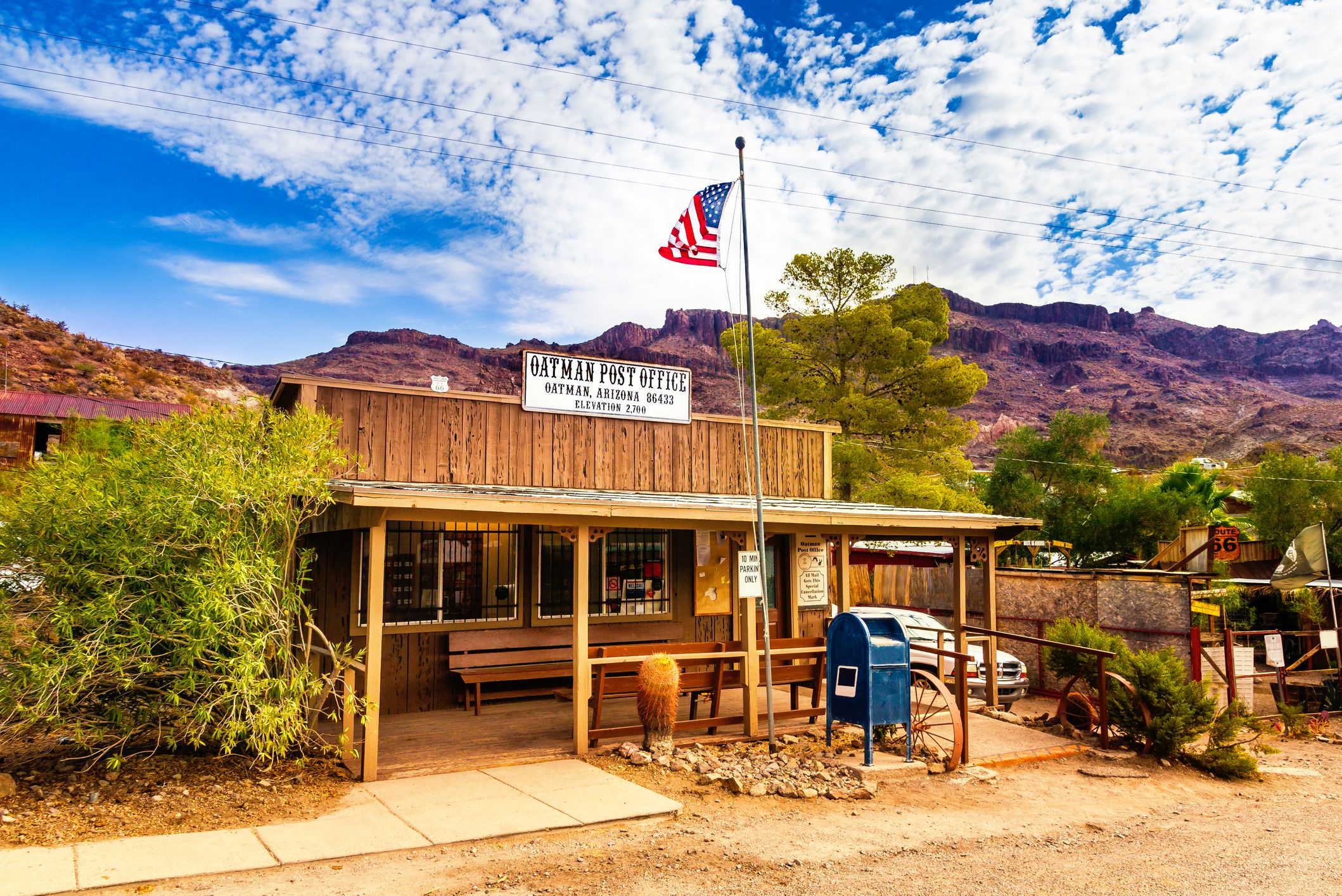 Oatman Historic US Post Office in Oatman, Arizona on Highway Route 66 on a bright day
