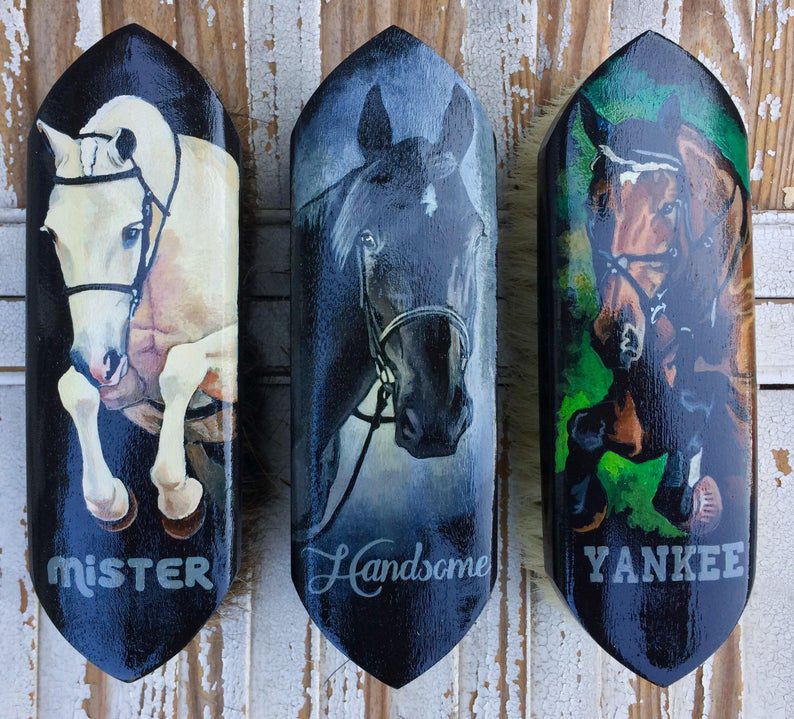 Hand-Painted Portrait Horse Grooming Brush