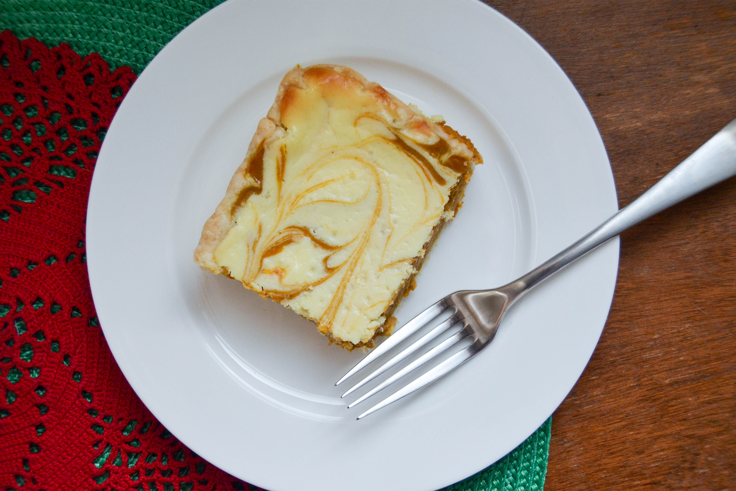 cheesecake-marbled pumpkin slab pie