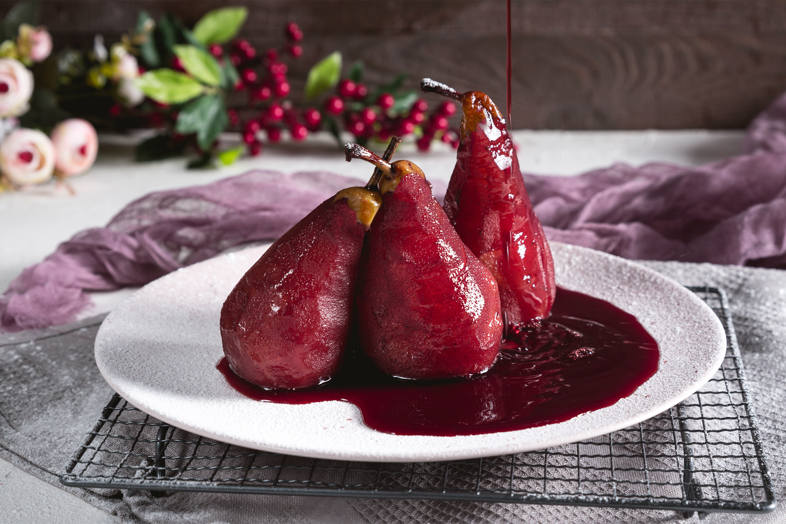Red Wine Poached Pears