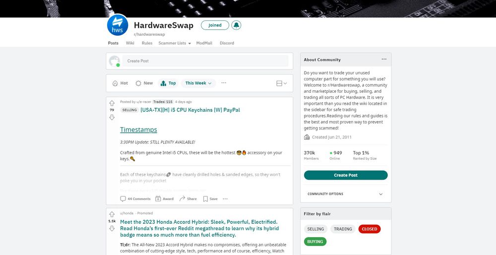 Reddit HardwareSwap Screenshot