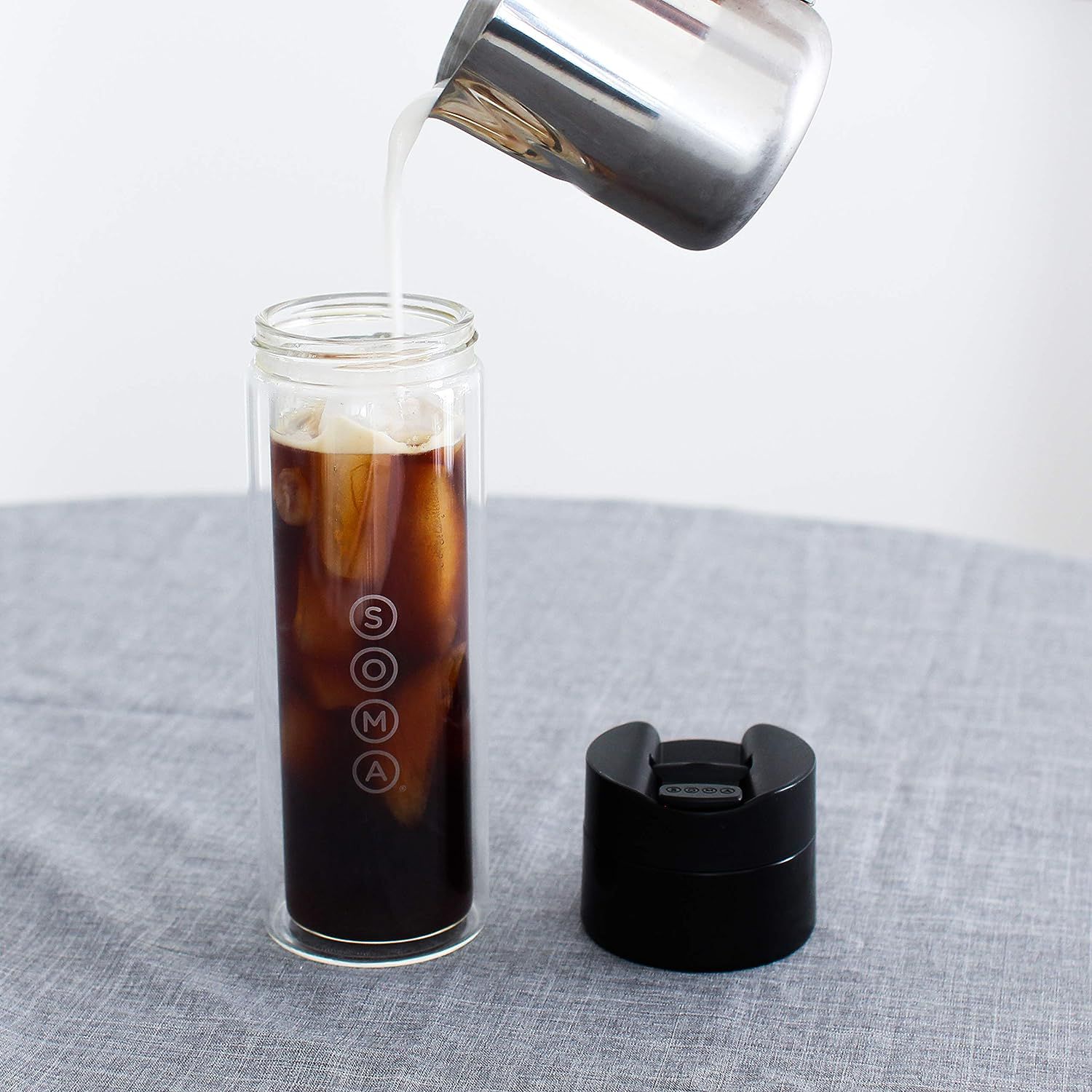 SOMA Double Wall Glass Tea and Coffee 12 oz. Cold Brew Bottle SM18501K, Black