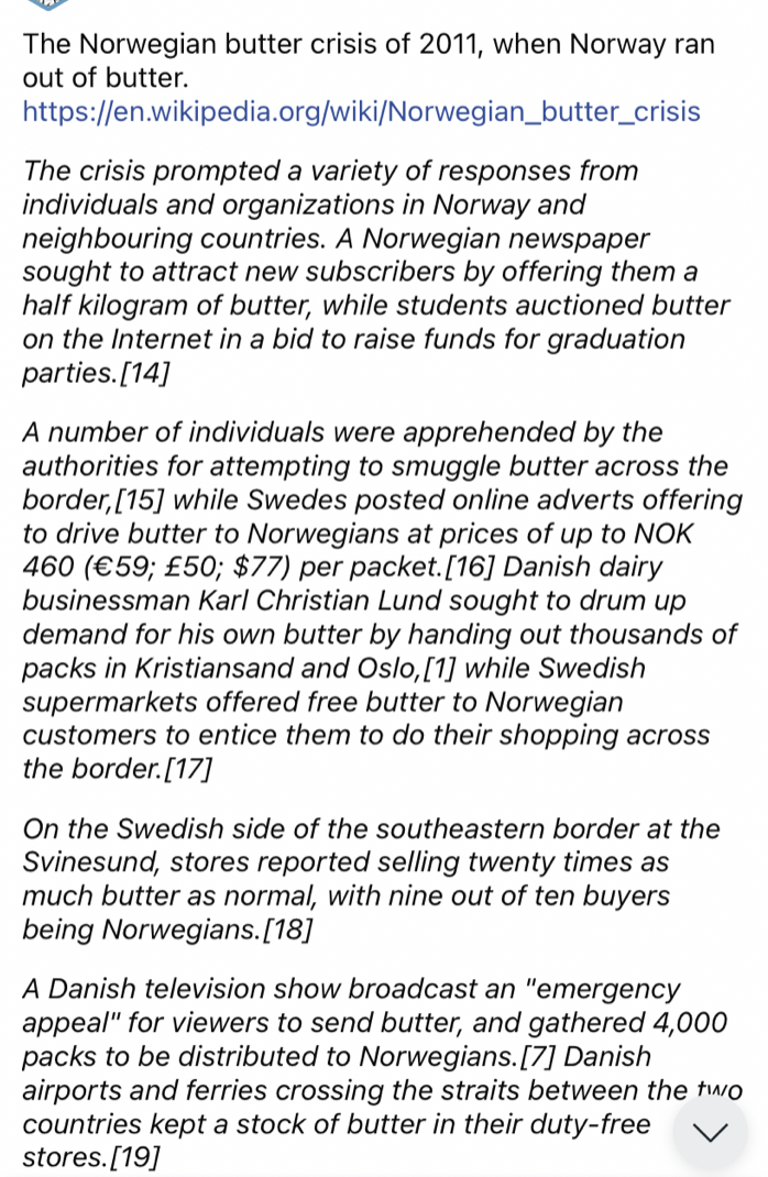 Reddit screenshot about the Norwegian Butter Crisis.