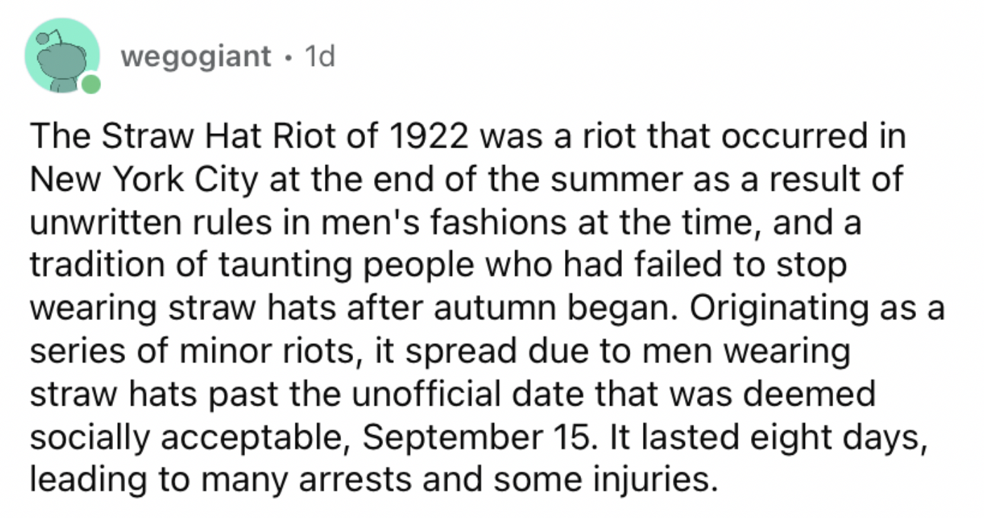 Reddit screenshot about the Straw Hat riots.