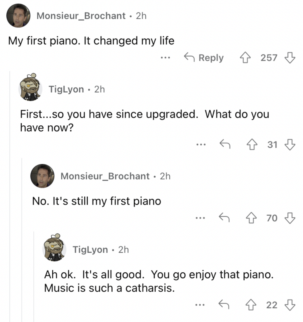Reddit screenshot about how music can be cathartic.