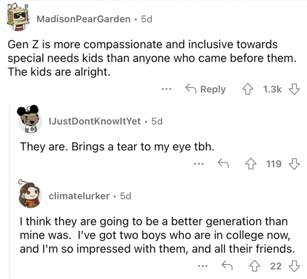 Reddit screenshot on how Gen Z is way more inclusive.