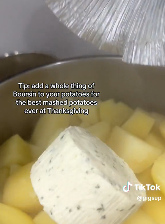 screenshot of tiktok mashed potato hack video