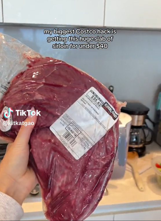 screenshot of a tiktok video for costco steak hack