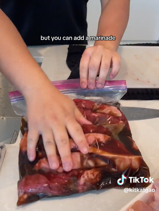 screenshot of tiktok video showing costco steak hack