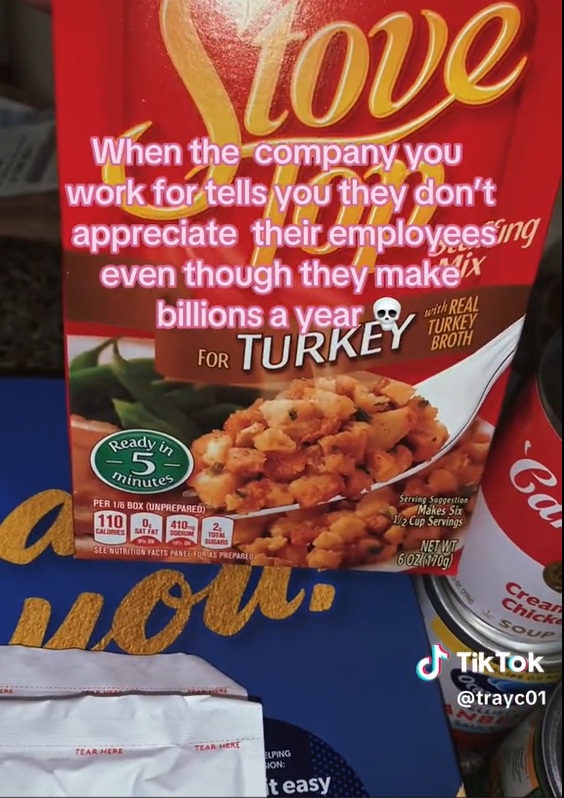screenshot of tiktok showing lackluster thanksgiving bonus