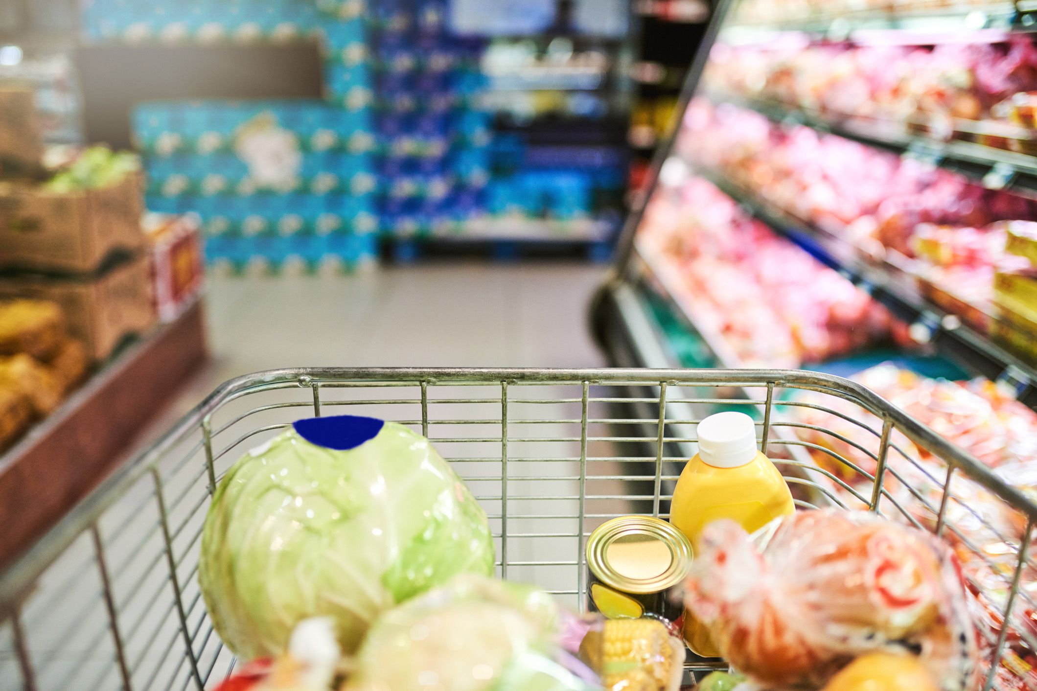 grocery cart full of food