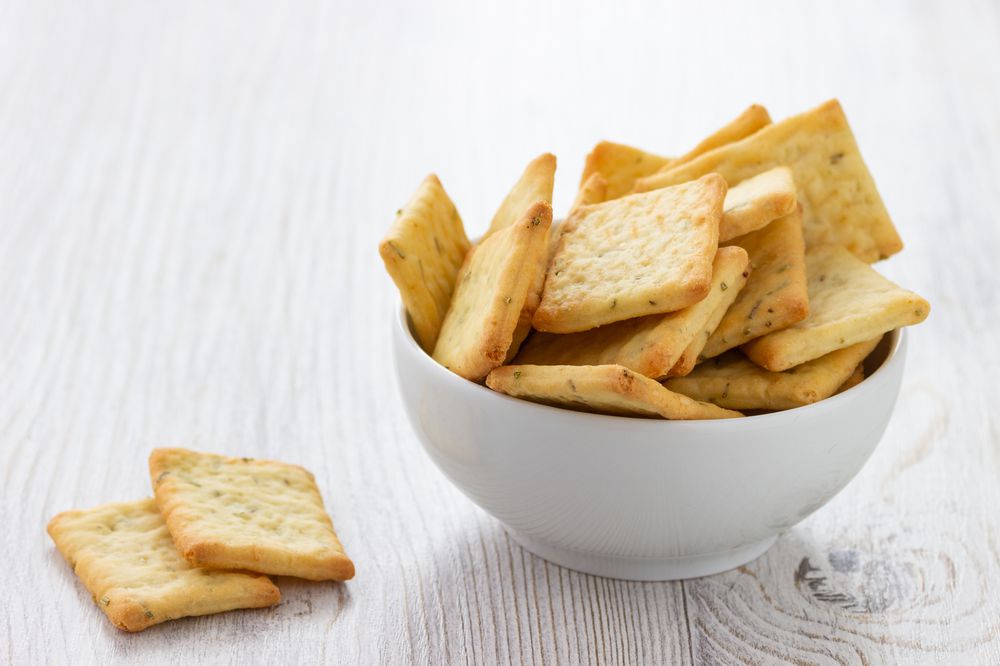 Dry salty cracker cookies in bowl