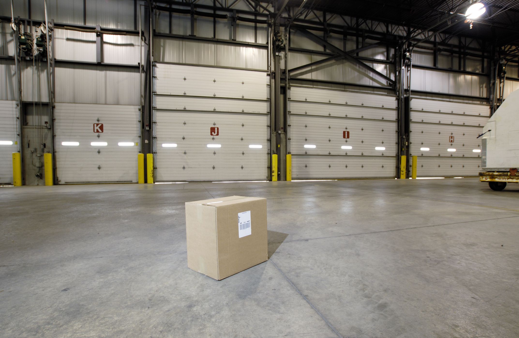 Lone box in front of loading doors. To view more warehouse and distribution images please click here: