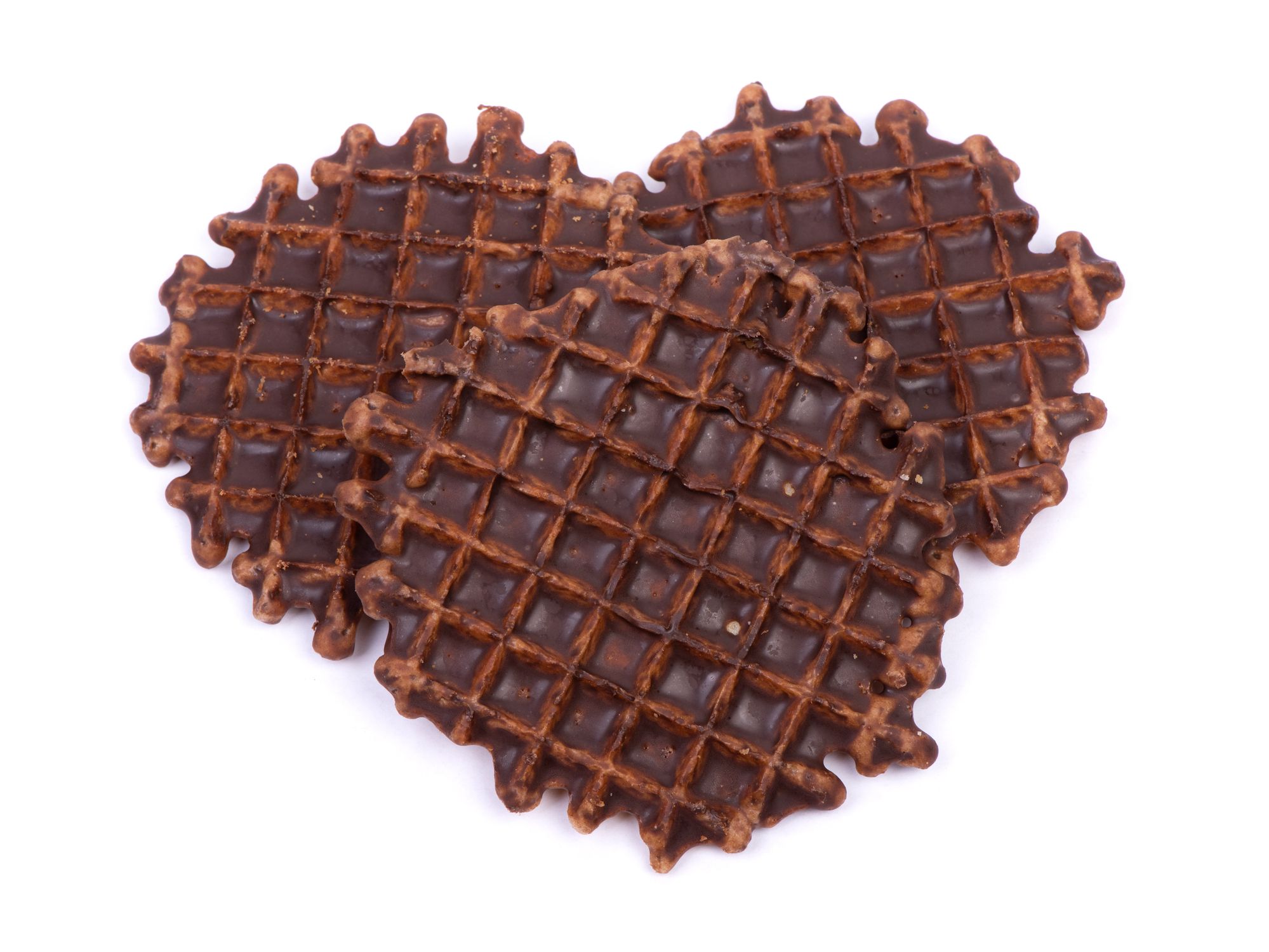 Waffles with chocolate topping isolated on white background