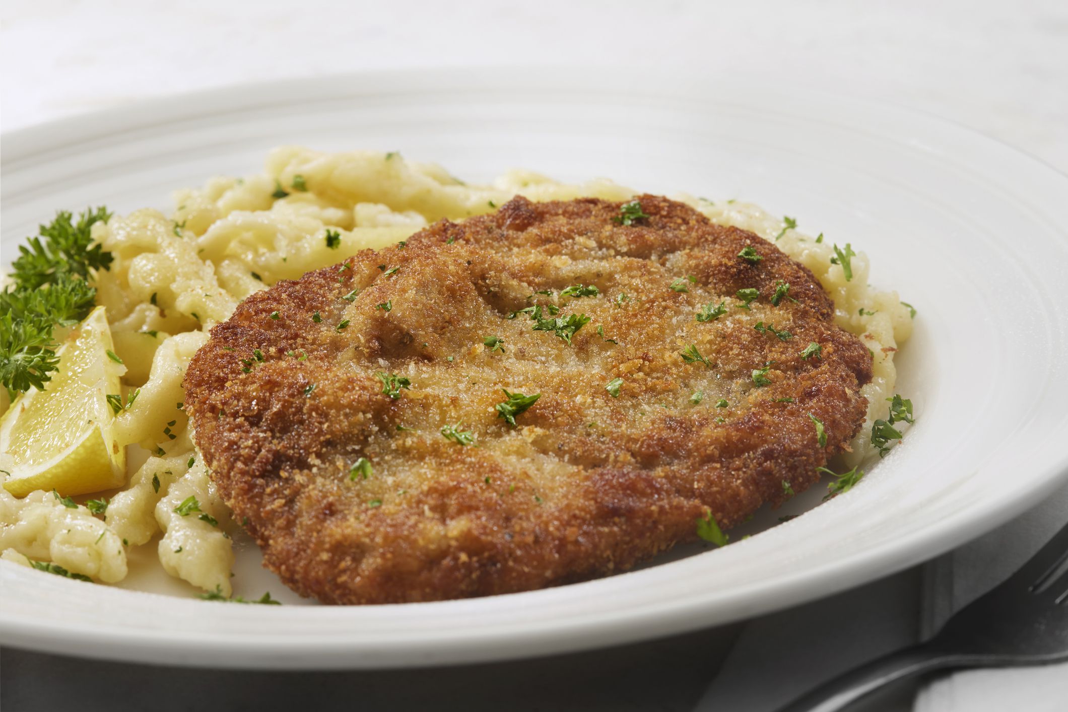 German Wiener Schnitzel with Hand Made Spaetzle