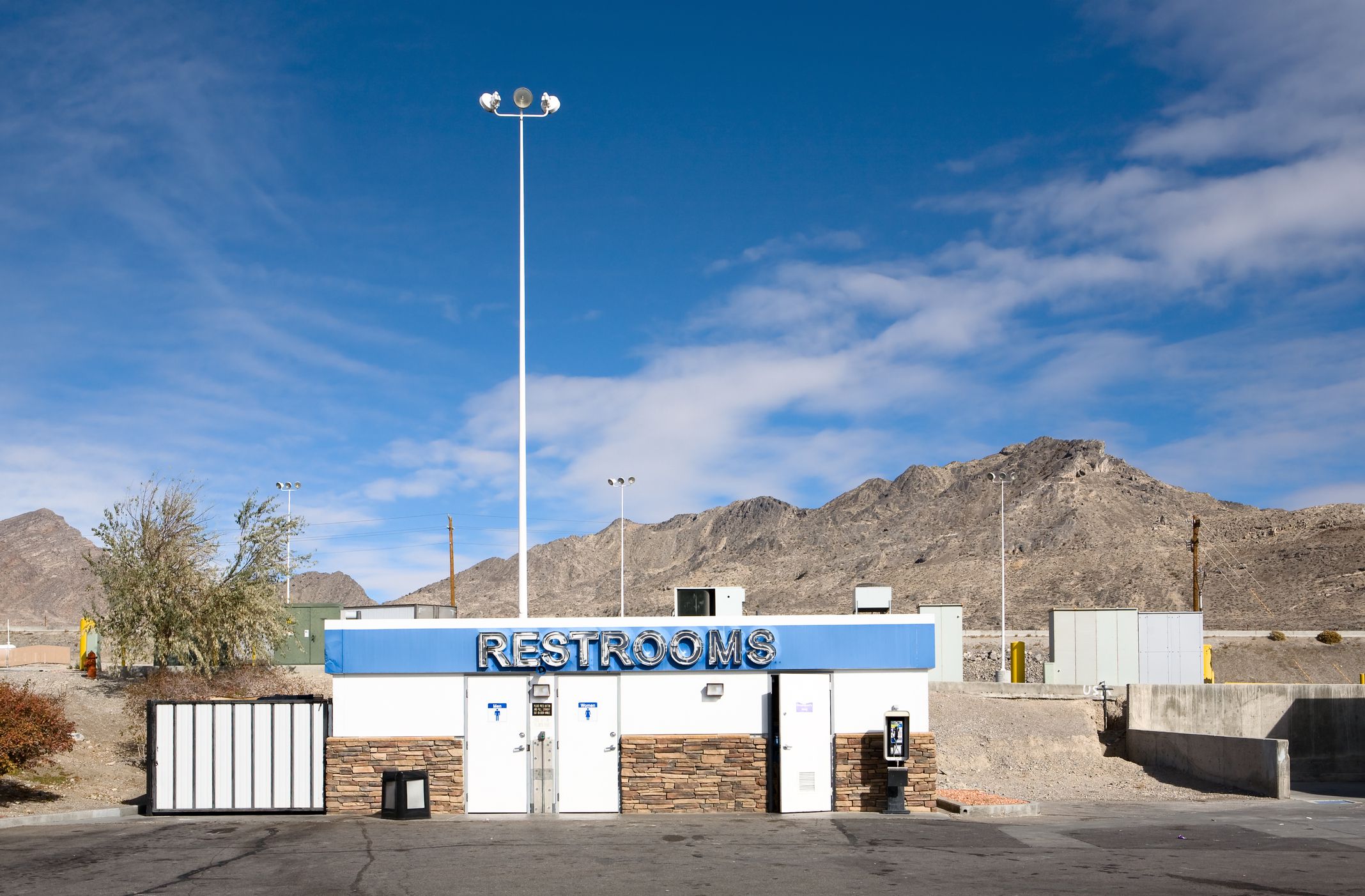 Restrooms at a gas station in the Utah desert