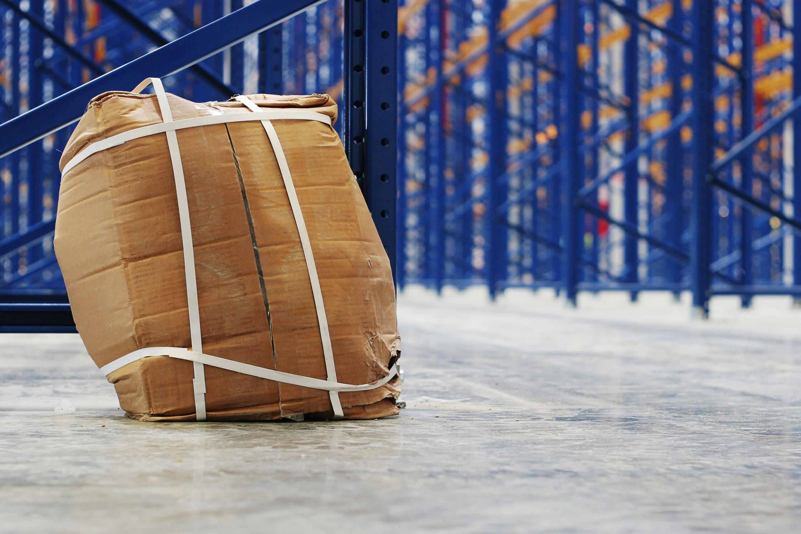 damaged cardboard boxes in a warehouse