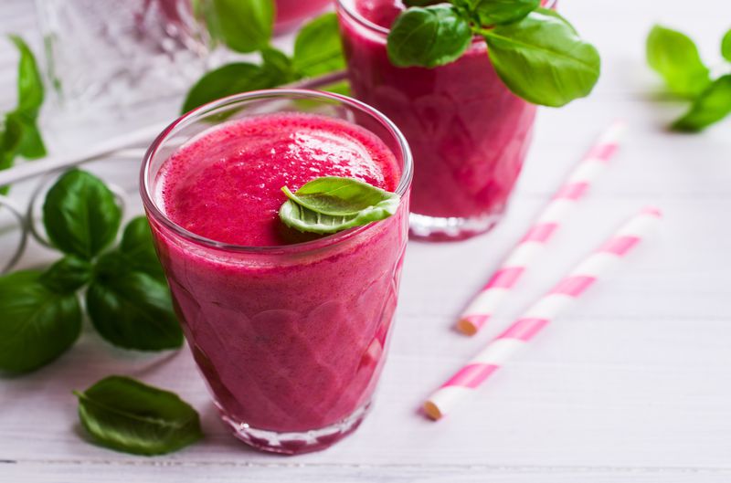 Beetroot smoothies in glass