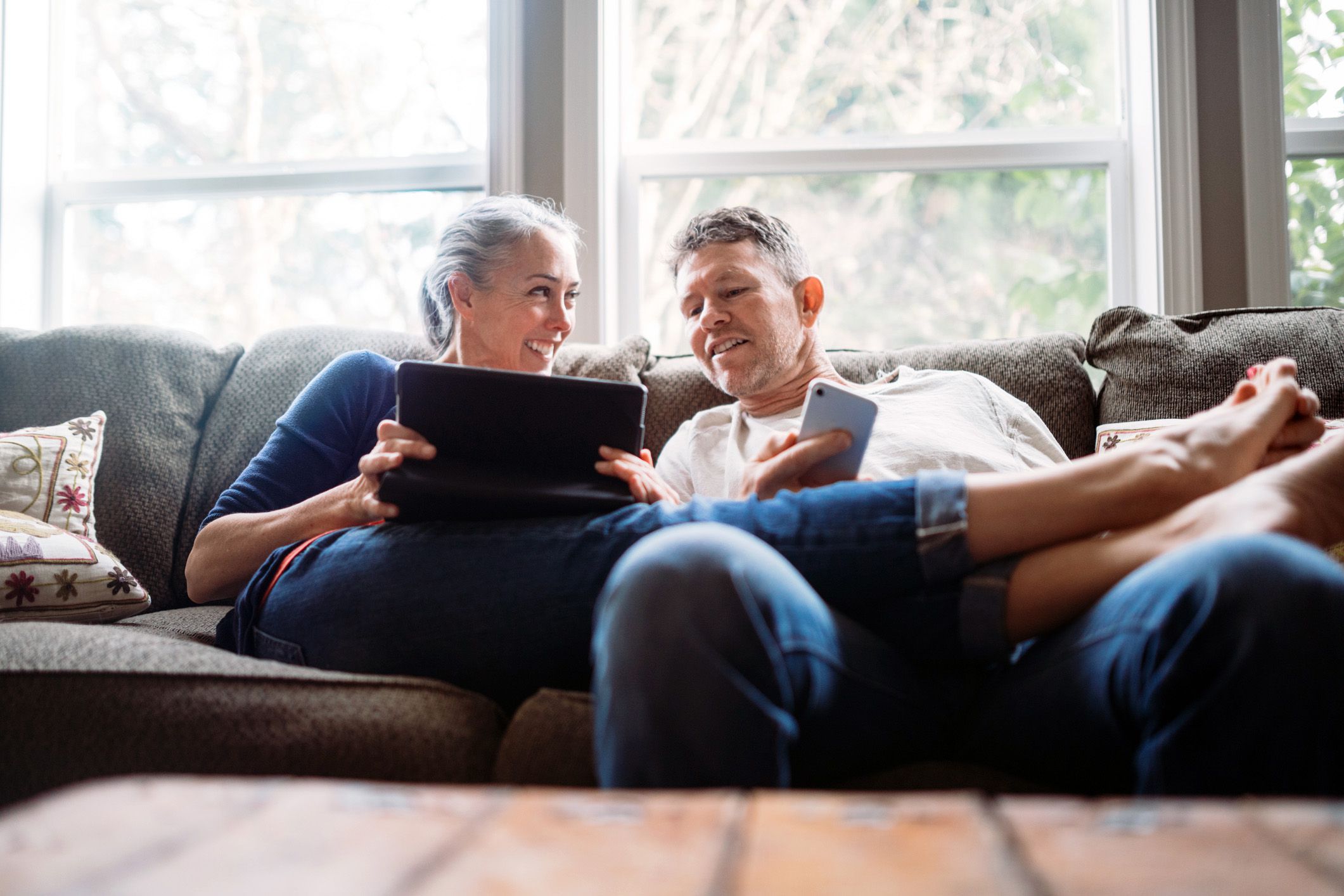 mature couple on couch