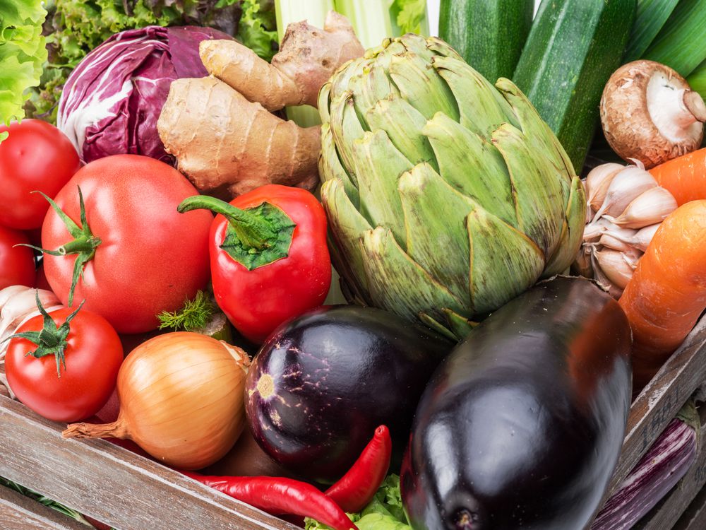 Fresh multi-colored vegetables.