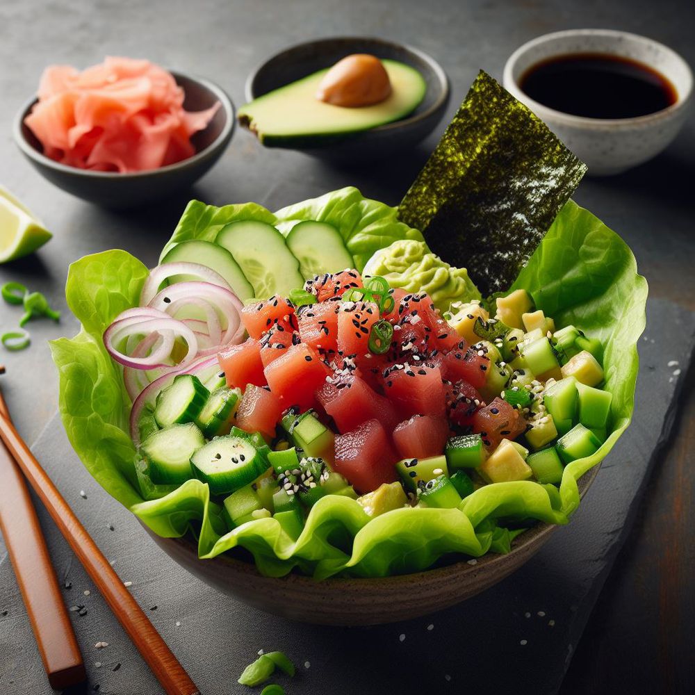 A.I. tuna poke in a lettuce bowl