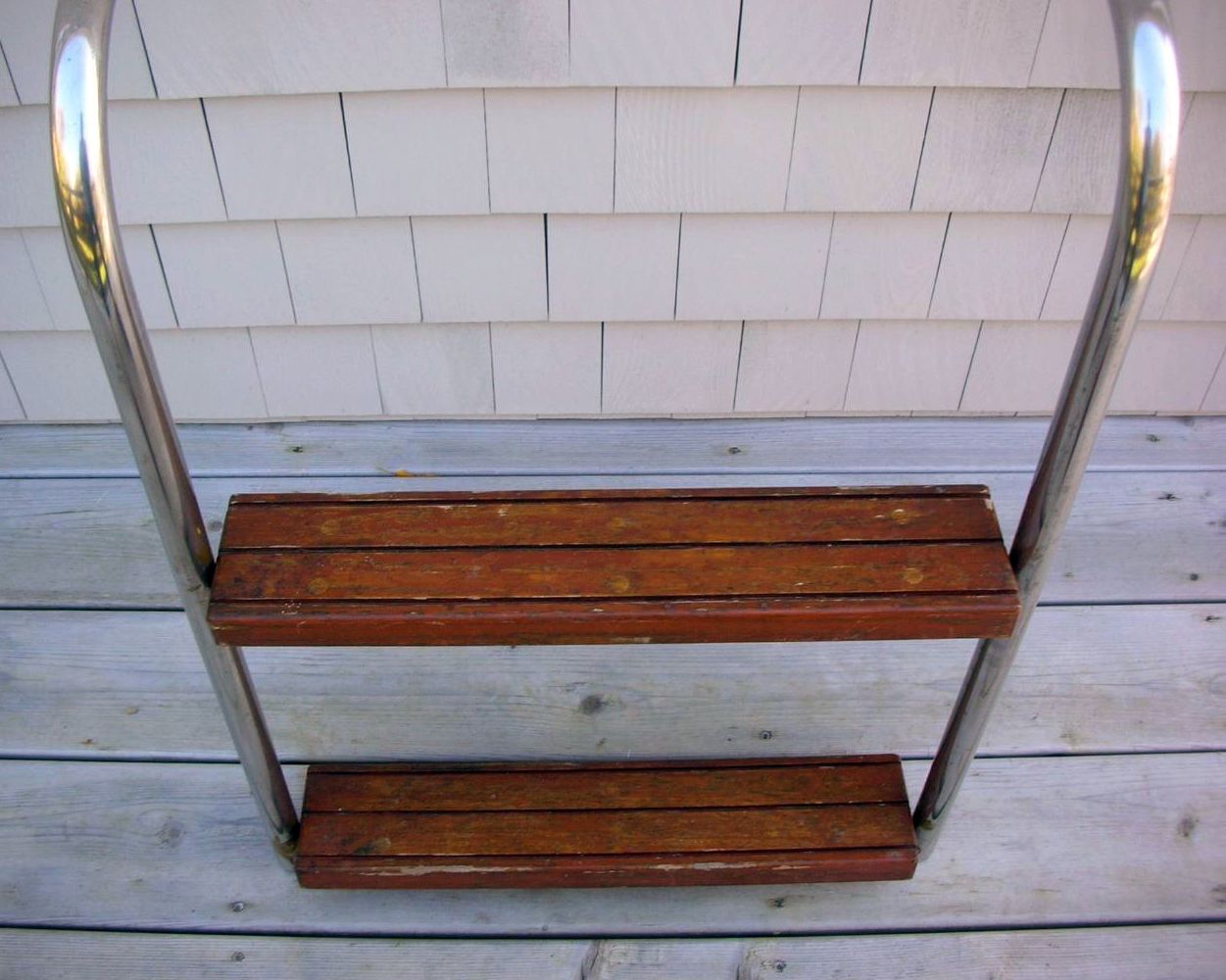 Vintage 2 Step Teak & Stainless Steel Boat Boarding Ladder w/Hardware