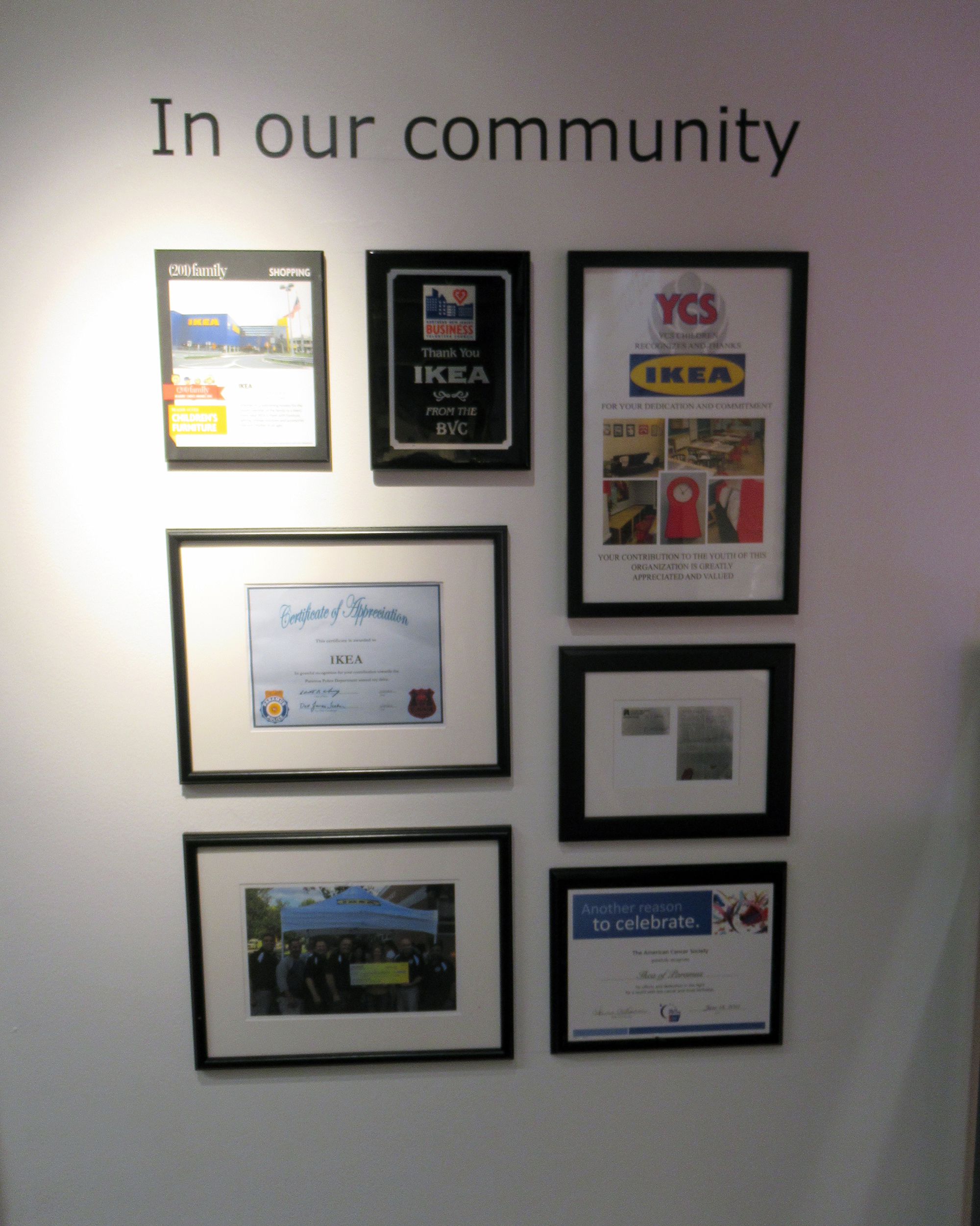 community awards on wall at Ikea
