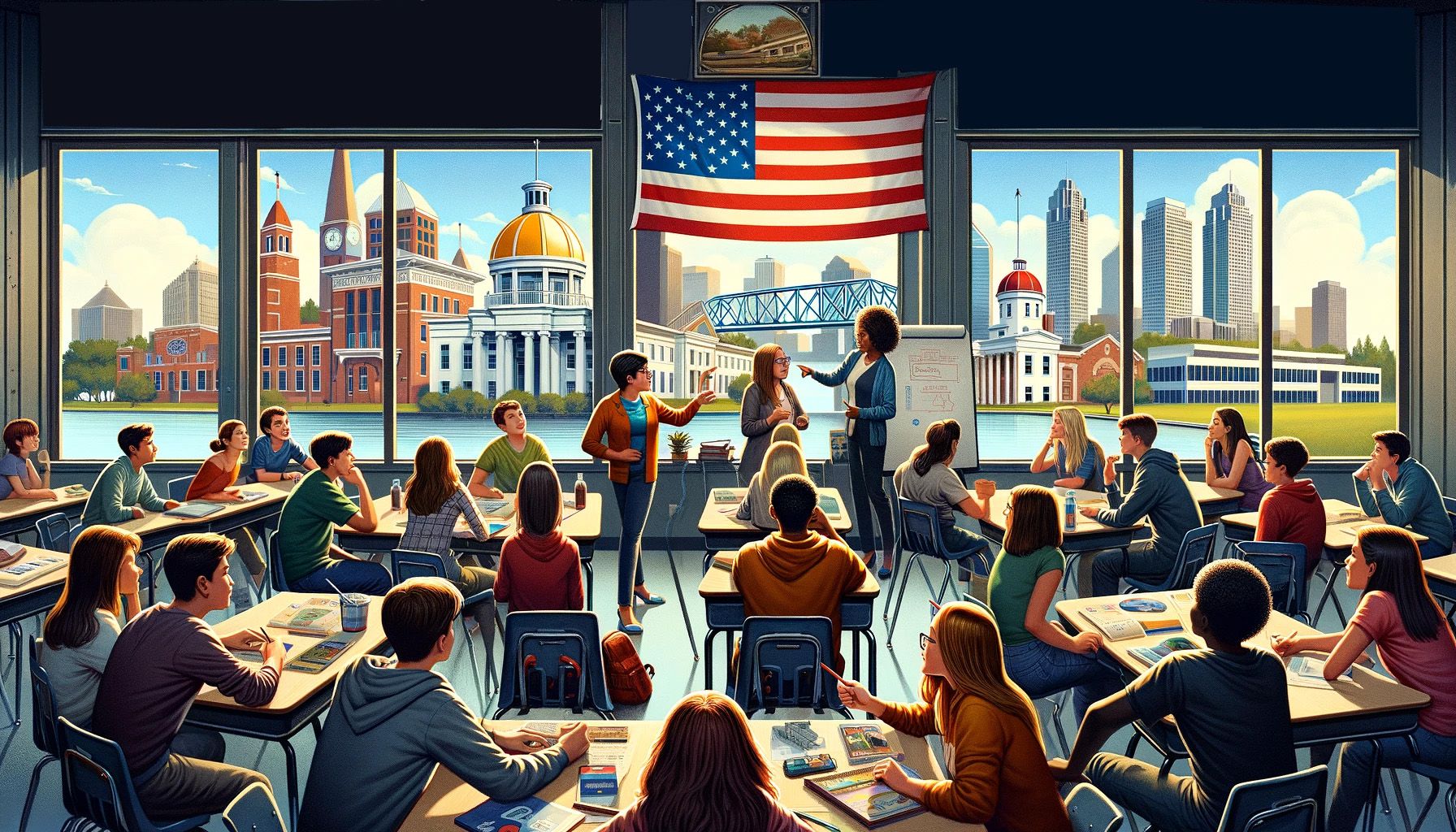 An AI-generated illustration showing the concept of financial literacy in Alabama