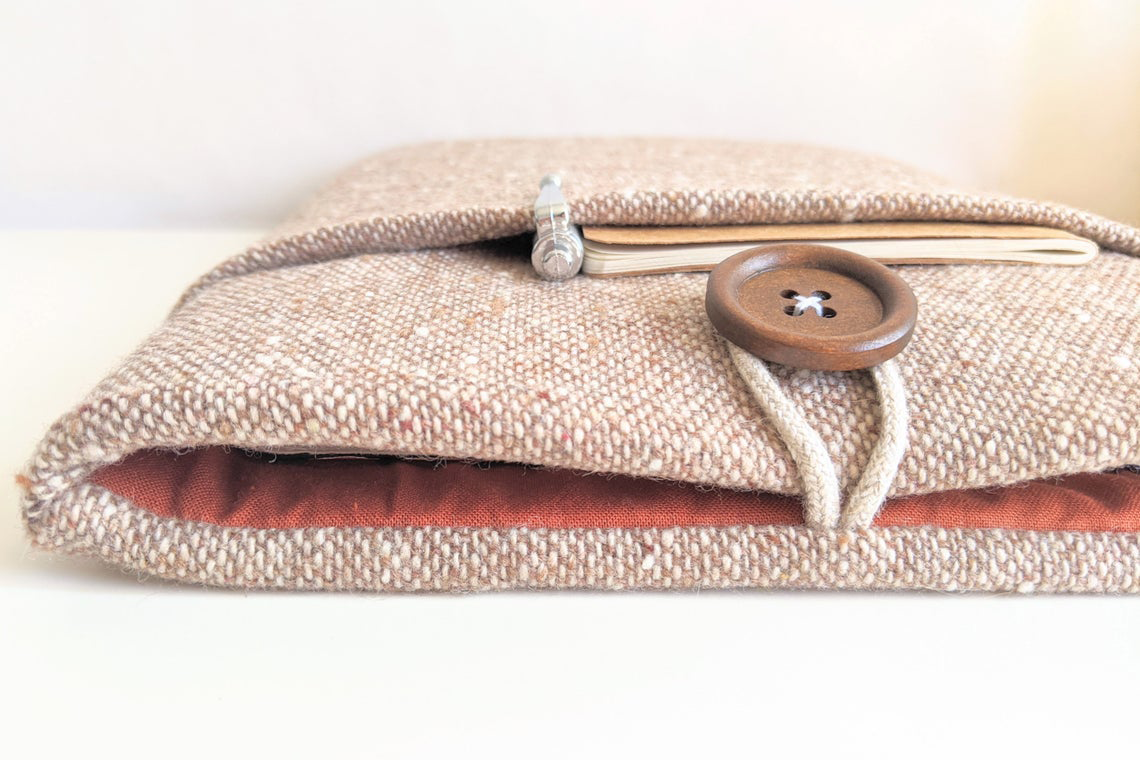 Brown Wool Kindle Cover with Pocket