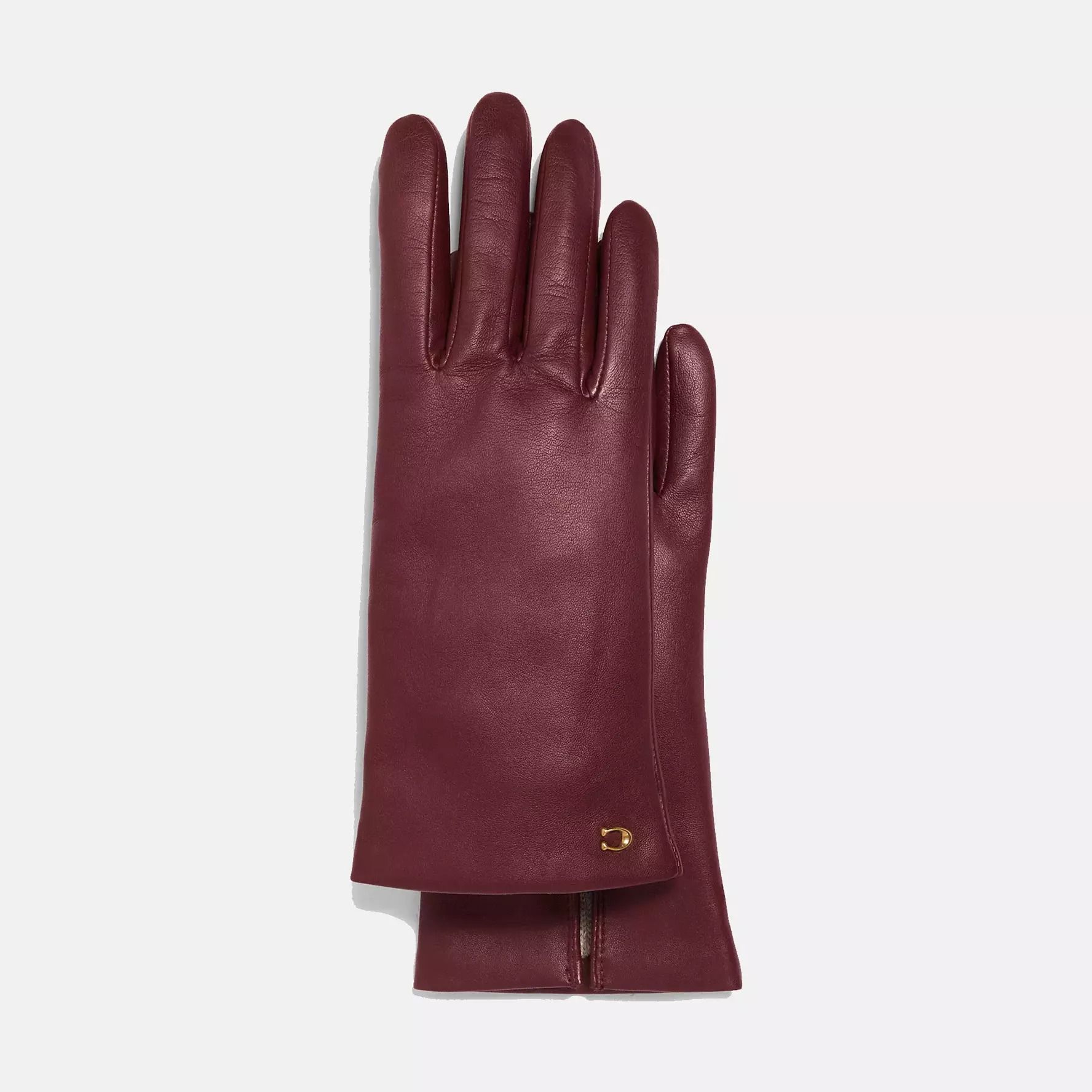 Coach Sculpted Signature Leather Tech Gloves Wine