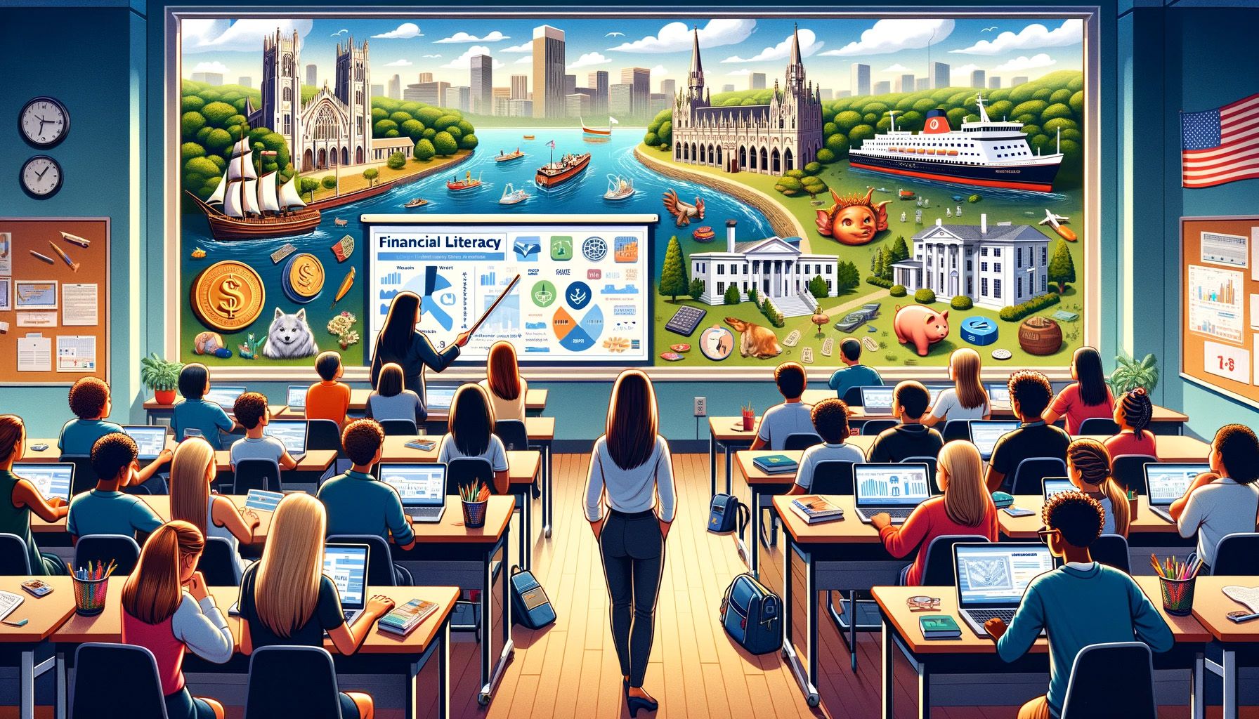 An AI-generated illustration showing the concept of financial literacy in Connecticut