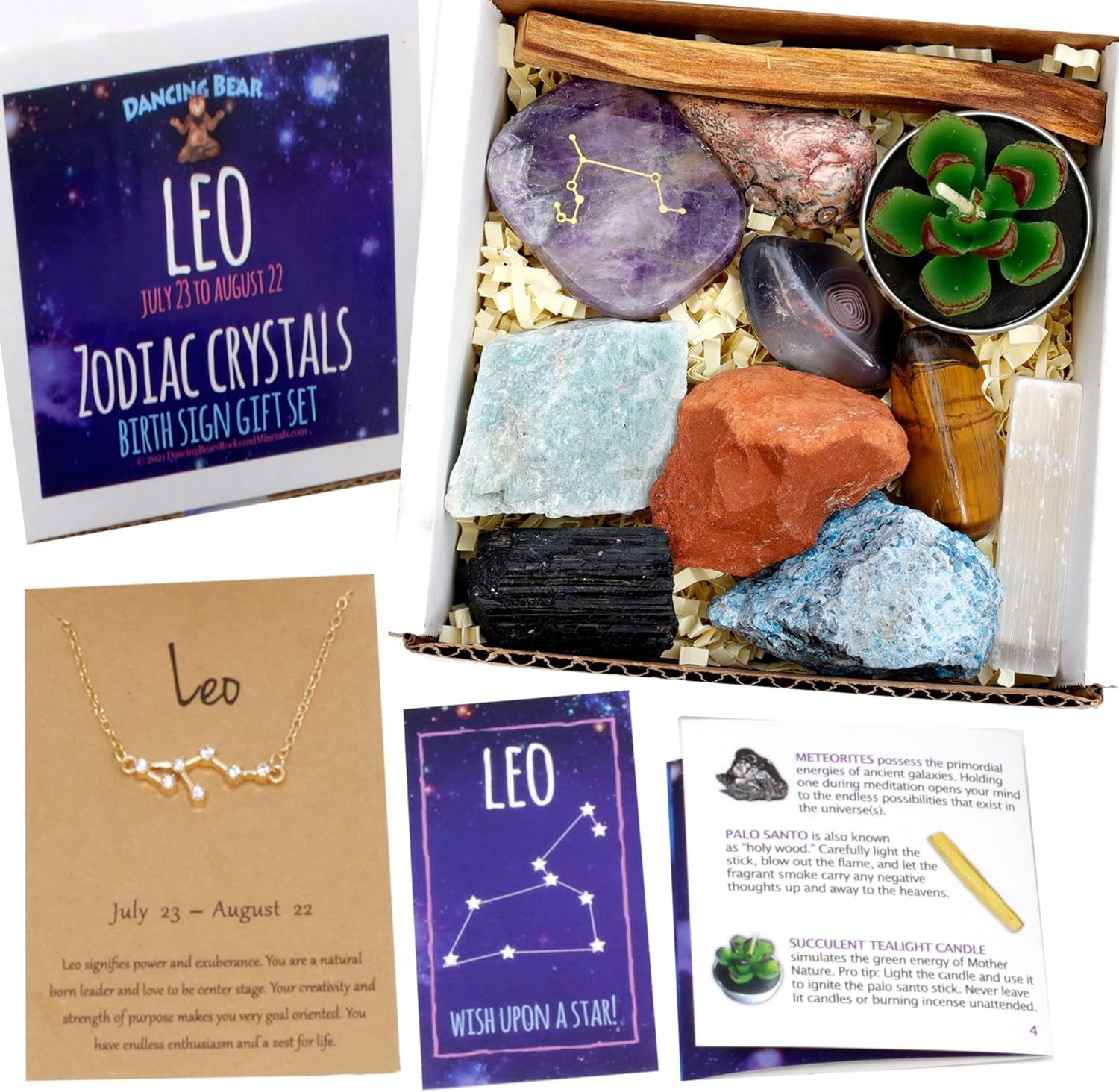 DANCING BEAR Leo Zodiac Healing Crystals Gift Set