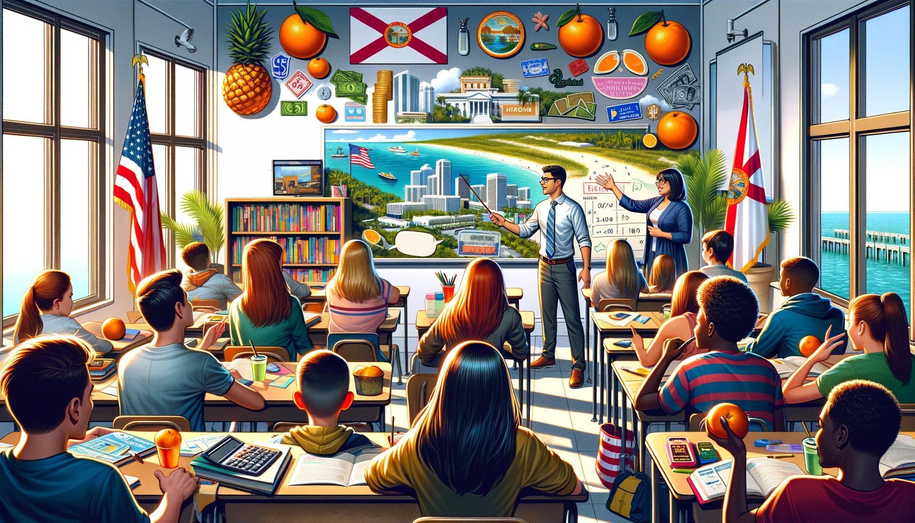 An AI-generated illustration showing the concept of financial literacy in Florida