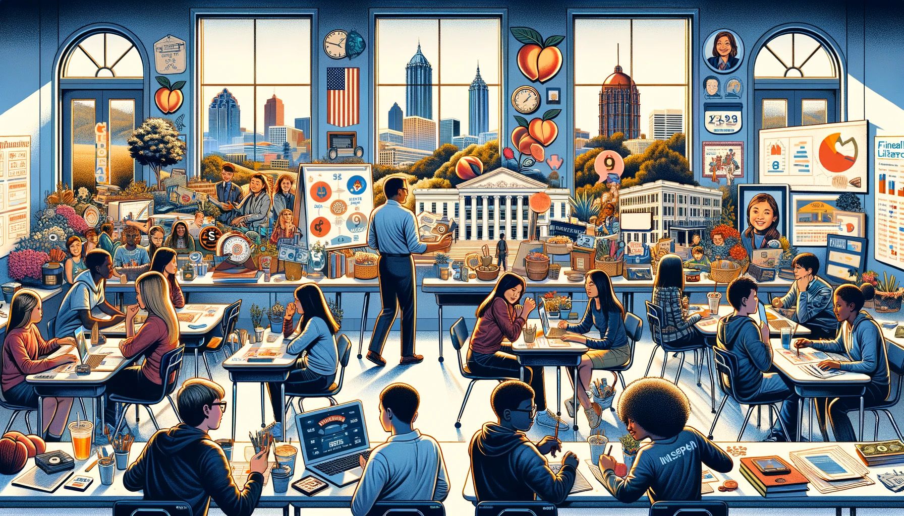 An AI-generated illustration showing the concept of financial literacy in Georgia