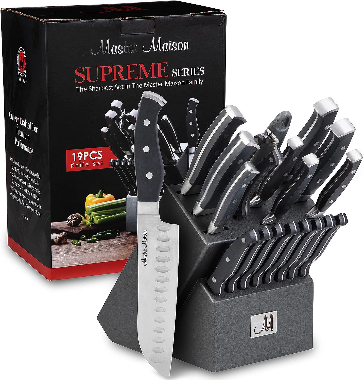 Master Maison 19-Piece Knife Set with Wooden Block