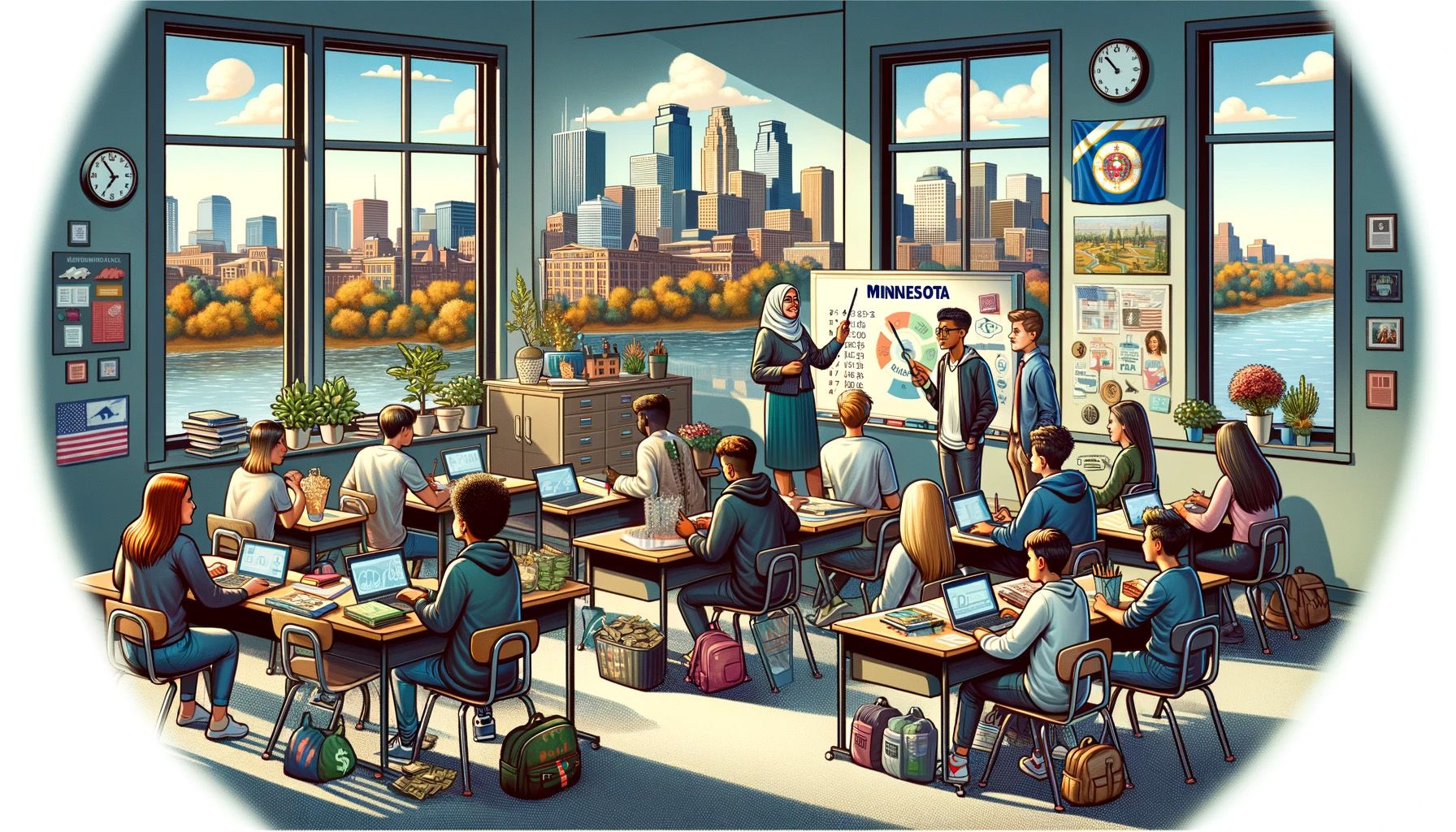 An AI-generated illustration showing the concept of financial literacy in Minnesota