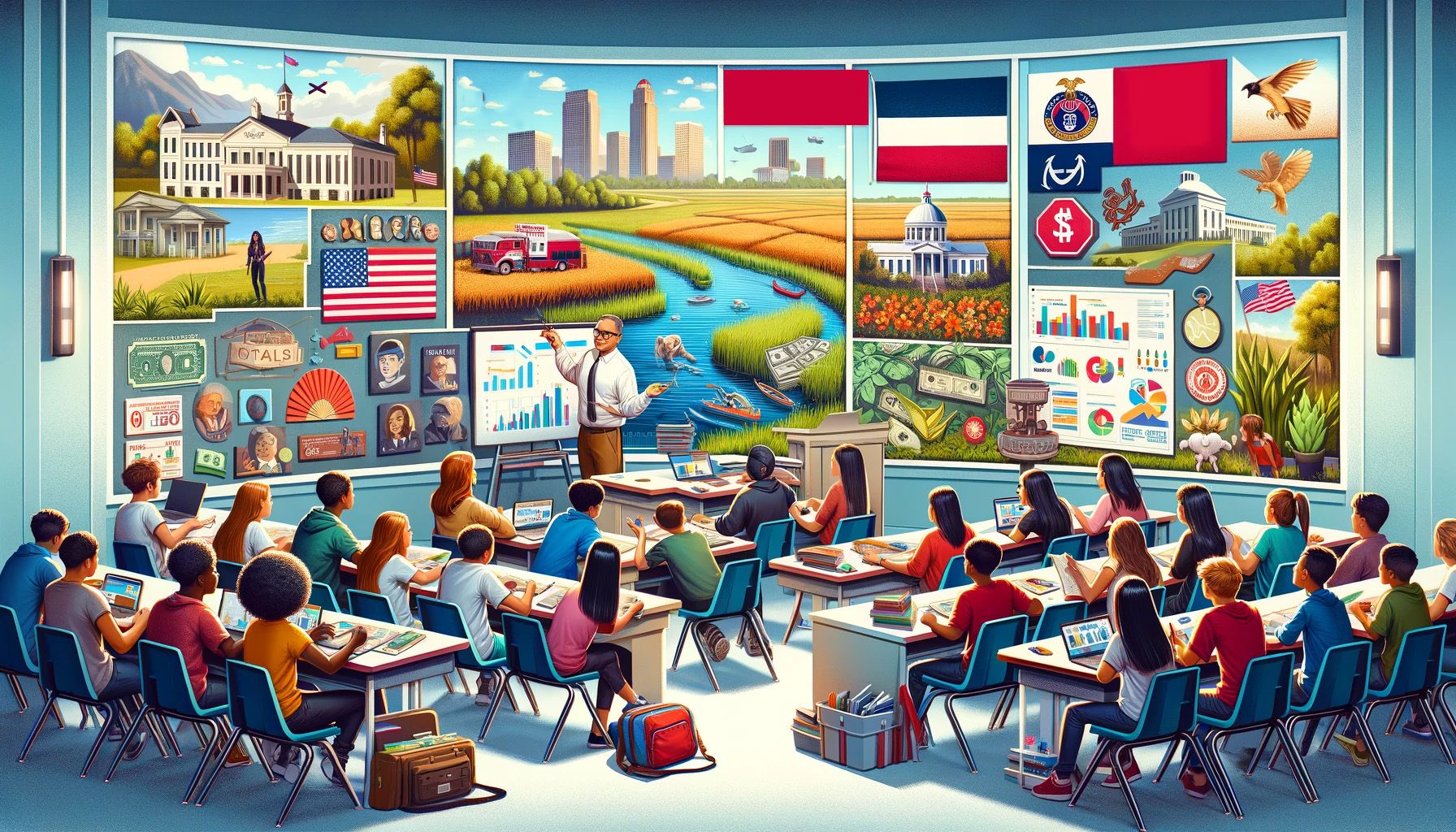 An AI-generated illustration showing the concept of financial literacy in Mississippi