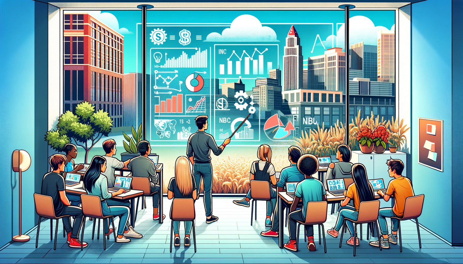 An AI-generated illustration showing the concept of financial literacy in Nebraska