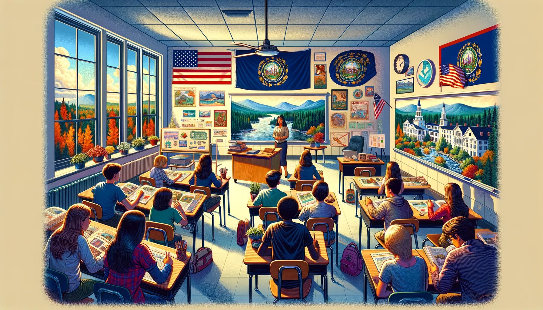 An AI-generated illustration showing the concept of financial literacy in New Hampshire