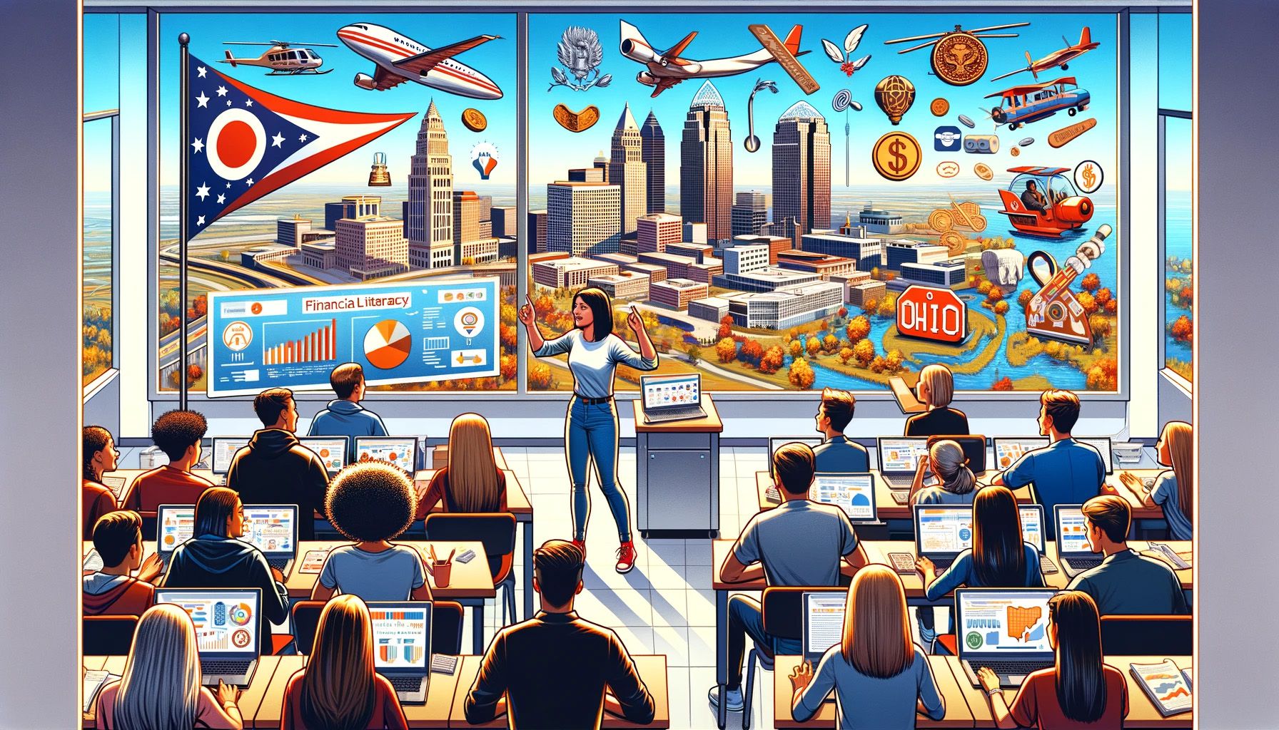 An AI-generated illustration showing the concept of financial literacy in Ohio