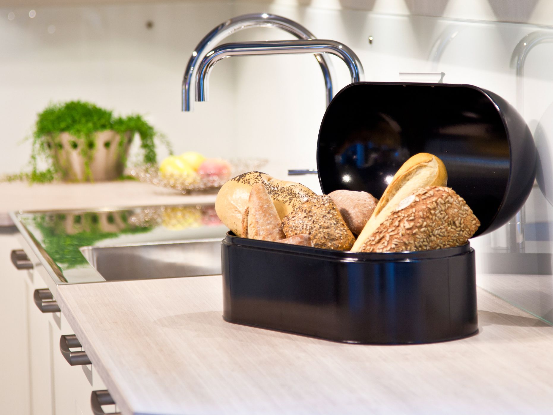 Bread bin on the kitchen bench