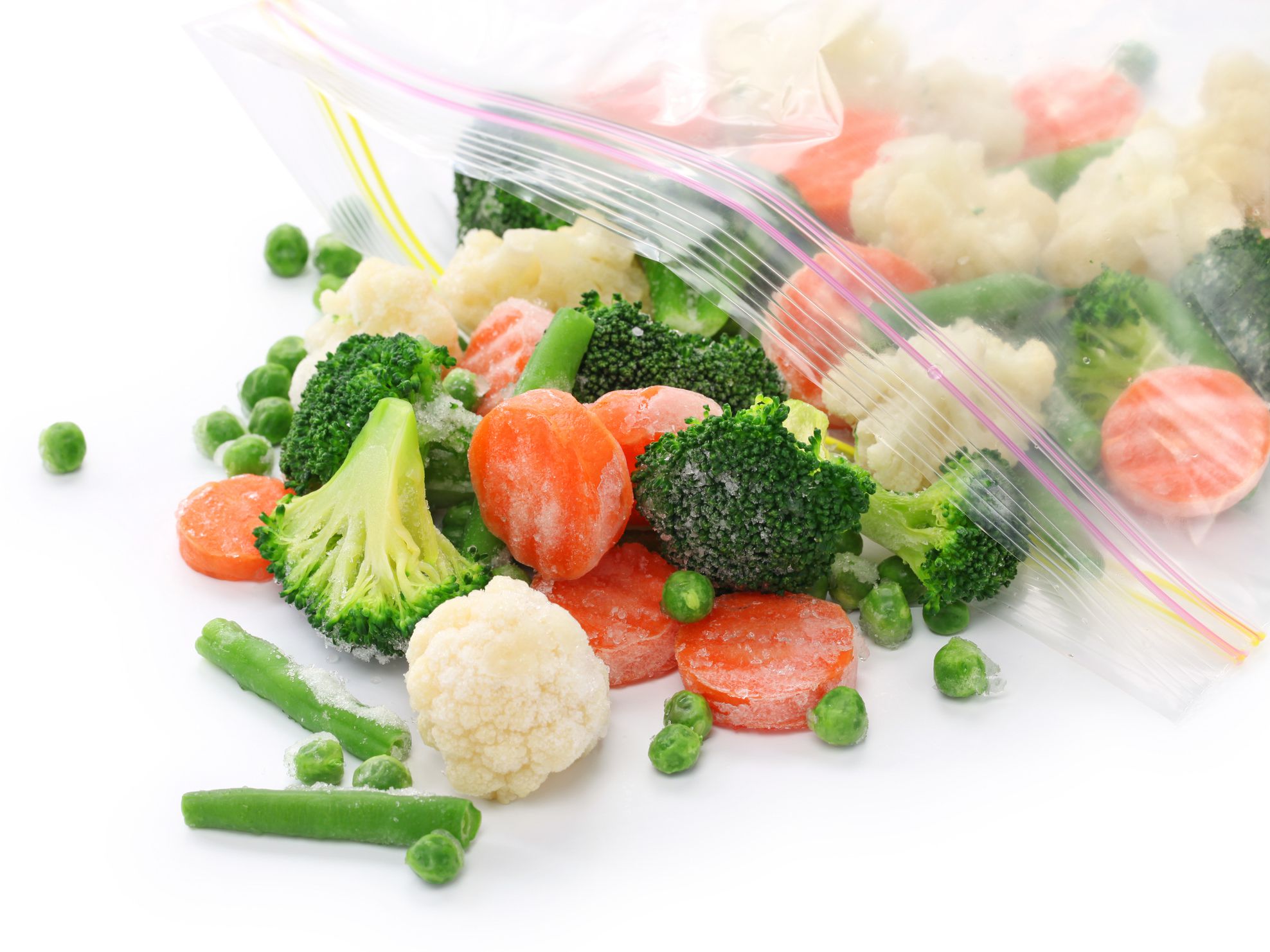 broccoli, cauliflower, carrots, grean beans, peas