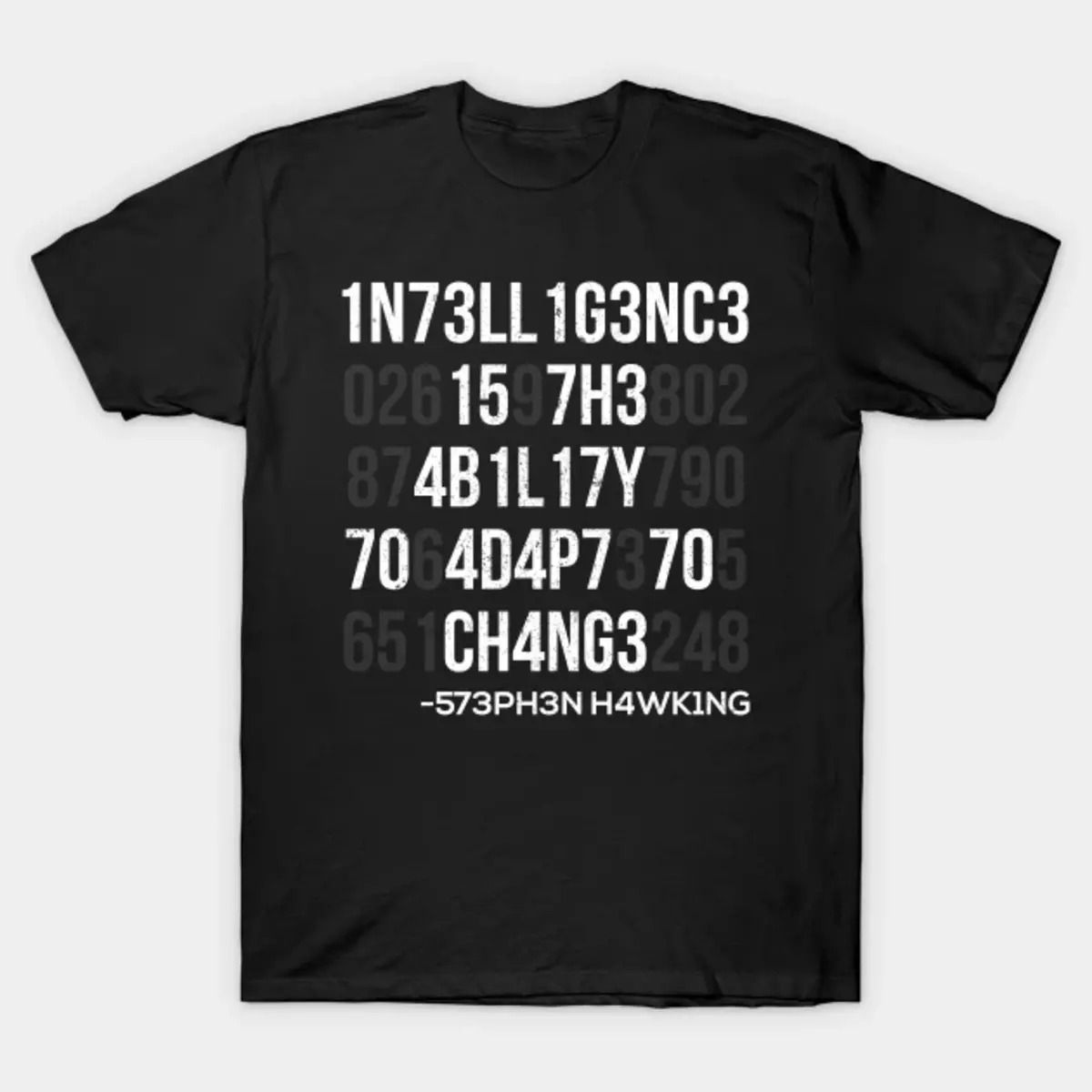 1n73ll1g3nc3 15 7h3 4b1l17y 70 4d4p7 70 ch4ng3 TeePublic Steven Hawking T-Shirt